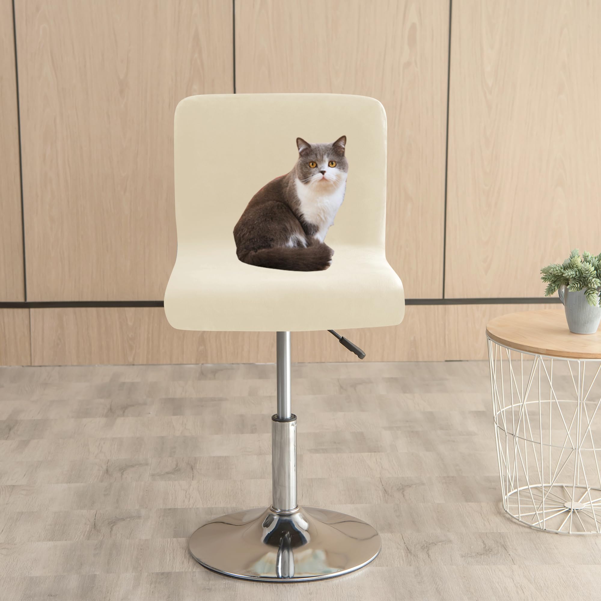 Stretch Velvet Bar Stool Covers with Backs - 4 Pack Washable Elastic Bar Chair Seat Covers for Kitchen, Dining & Pub - Beige Home Decor Accessories