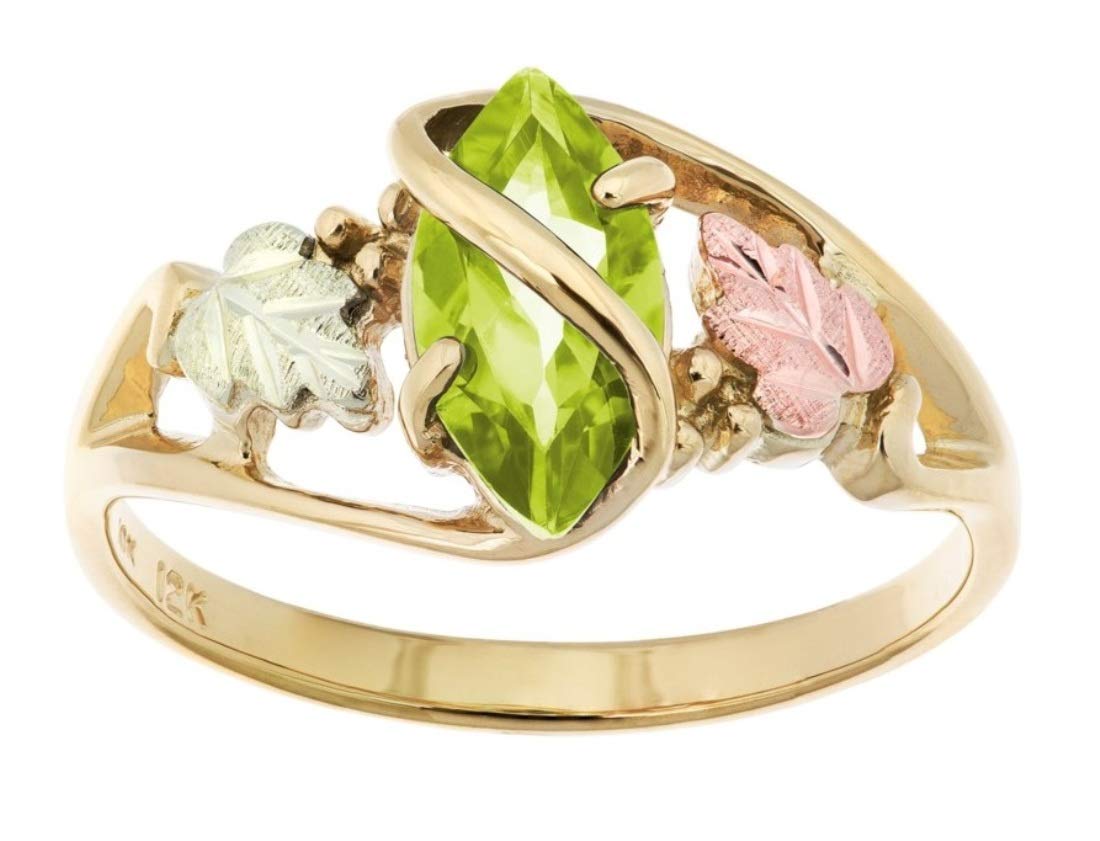 10K Yellow Gold Marquise Peridot Wrap Ring with 12K Green & Rose Gold Accents - Black Hills Gold Jewelry for Women, Elegant Gift for Birthday, Anniversary & Special Occasions
