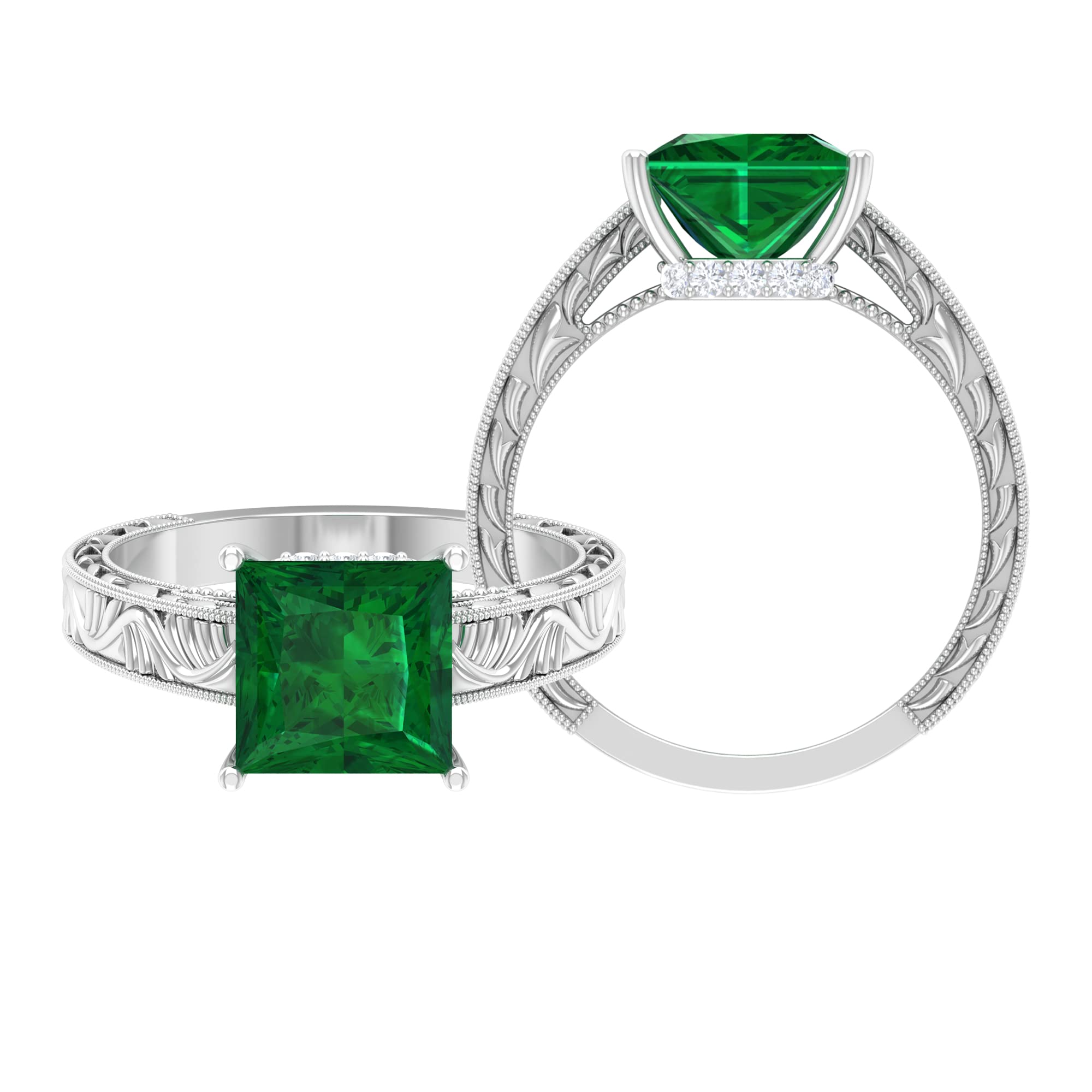 2.75 CT Certified Emerald & Moissanite Ring - 8mm Princess Cut Solitaire, 14K Solid Gold Women's Ring, May Birthstone Jewelry for Engagement, Anniversary & Special Occasions
