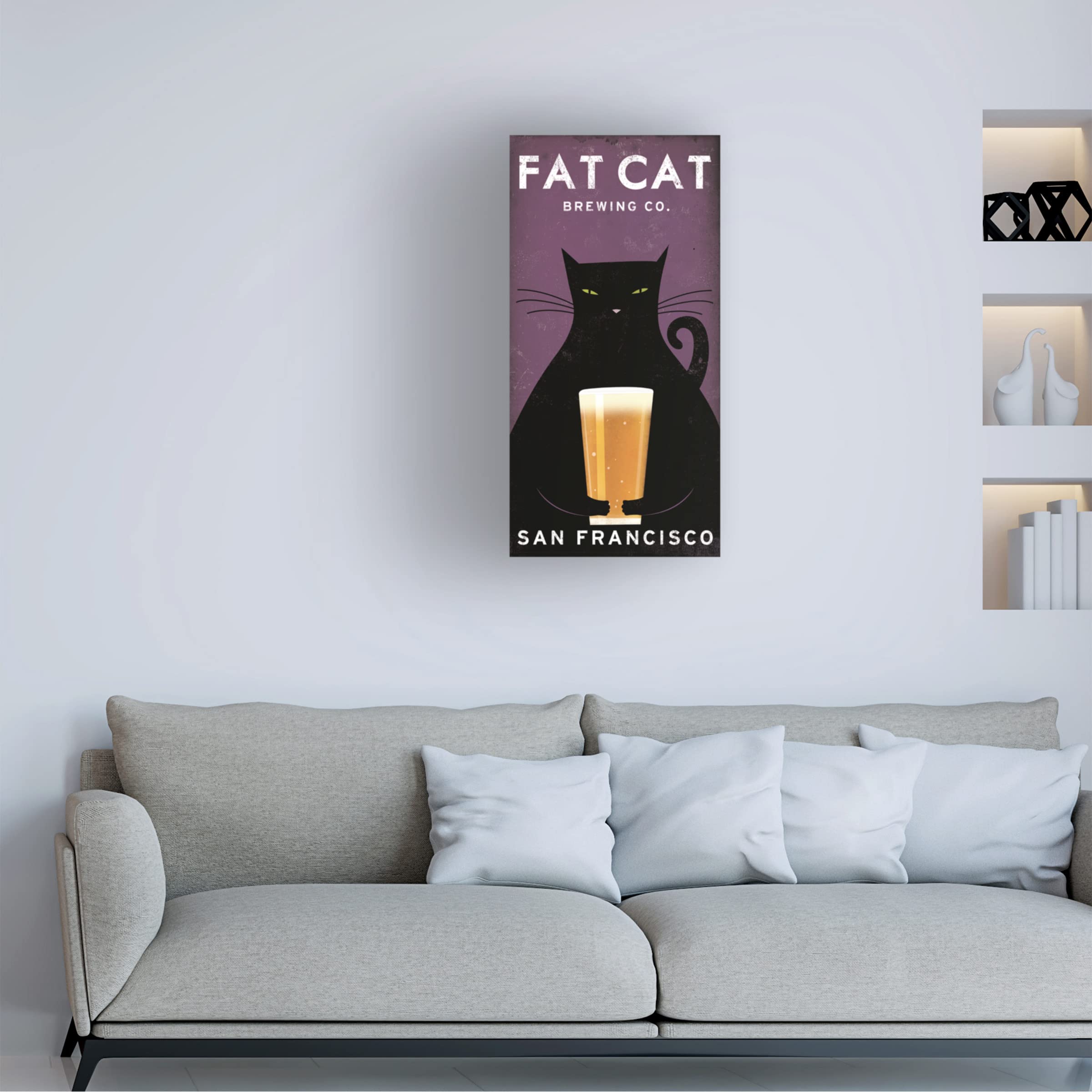Ryan Fowler 'Cat Brewing' Canvas Art Print - Handmade Wall Decor for Living Room, Bedroom & Office - Unique Gift for Cat Lovers & Coffee Enthusiasts
