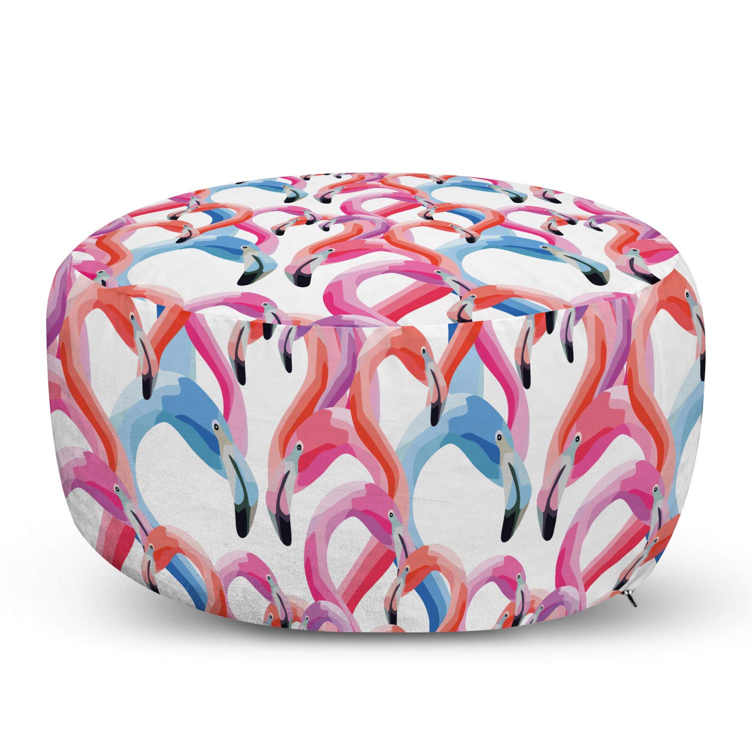 Ambesonne Flamingo Ottoman Pouf - Watercolor Pastel Tropical Bird Design, Soft Foot Rest Stool with Removable Cover for Living Room, Bedroom & Nursery Decor - Perfect for Home, Wedding & Romantic Settings