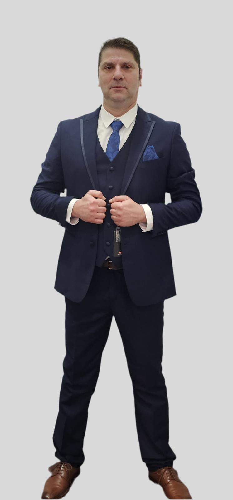 Premium Men's Navy Paisley Pattern 6-Piece Suit Set | Formal Business Attire | Made in Canada | Wedding, Office & Special Occasion Wear