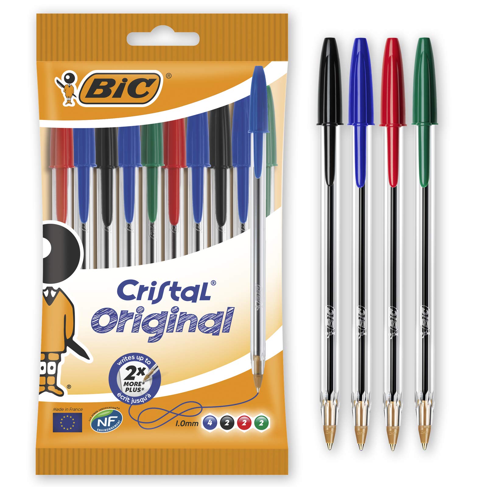 BIC Cristal Original Ballpoint Pens - 10 Pack, 1.0mm Fine Point, Assorted Colors - Smooth Writing for School, Office & Daily Use - Perfect for Note Taking, Journaling & Gift Giving