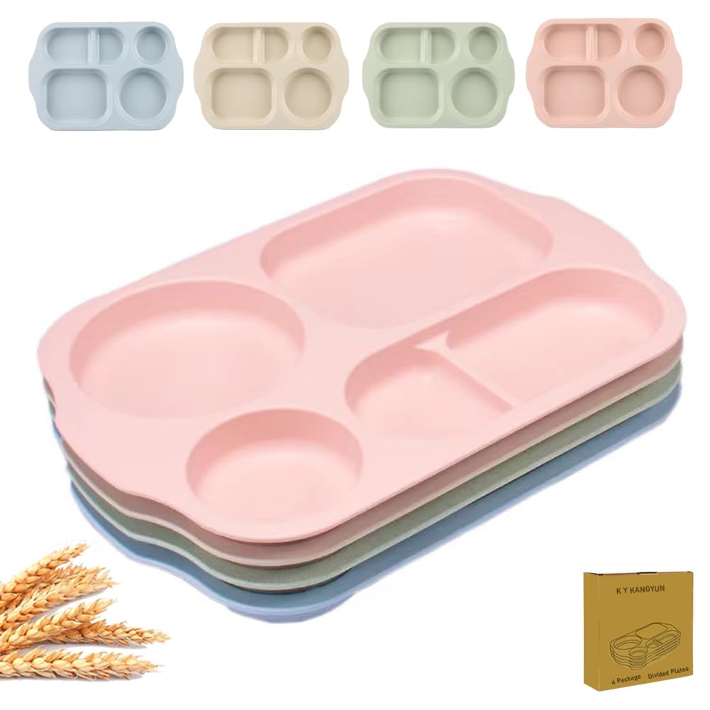 RUIBOLU 12 Inch Wheat Straw Divided Plates - BPA Free Unbreakable Compartment Plates for Kids & Adults, Reusable Portion Control Dinner Plates for Healthy Eating, Perfect for School Lunches, Picnics & Family Meals