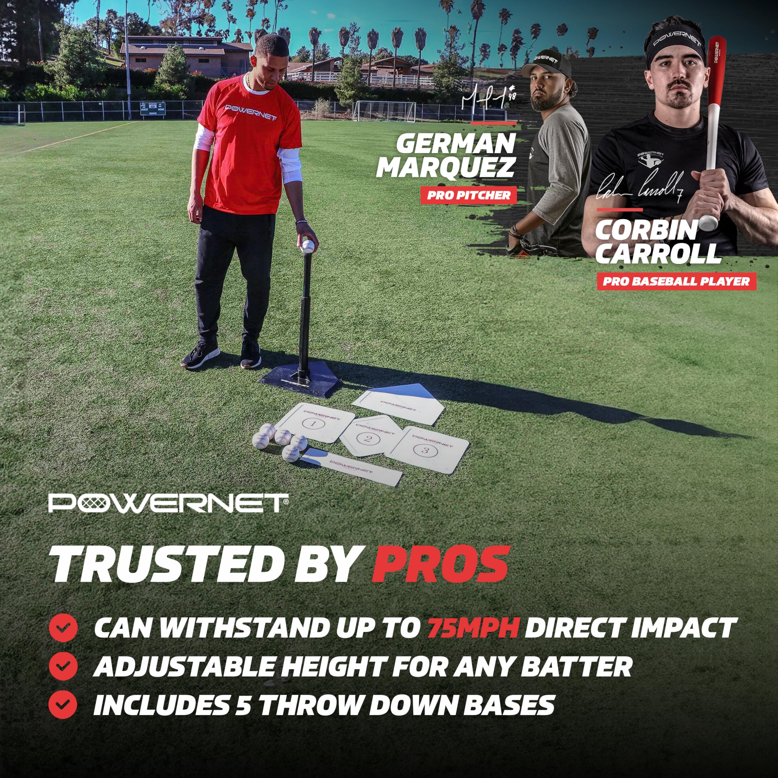 PowerNet T-Ball Baseball Training Set for Kids & Coaches - 6 Soft Core Baseballs, Adjustable Batting Tee & 5 Throw Down Bases - Perfect for Youth Baseball Practice, Tee Ball Games & Backyard Training