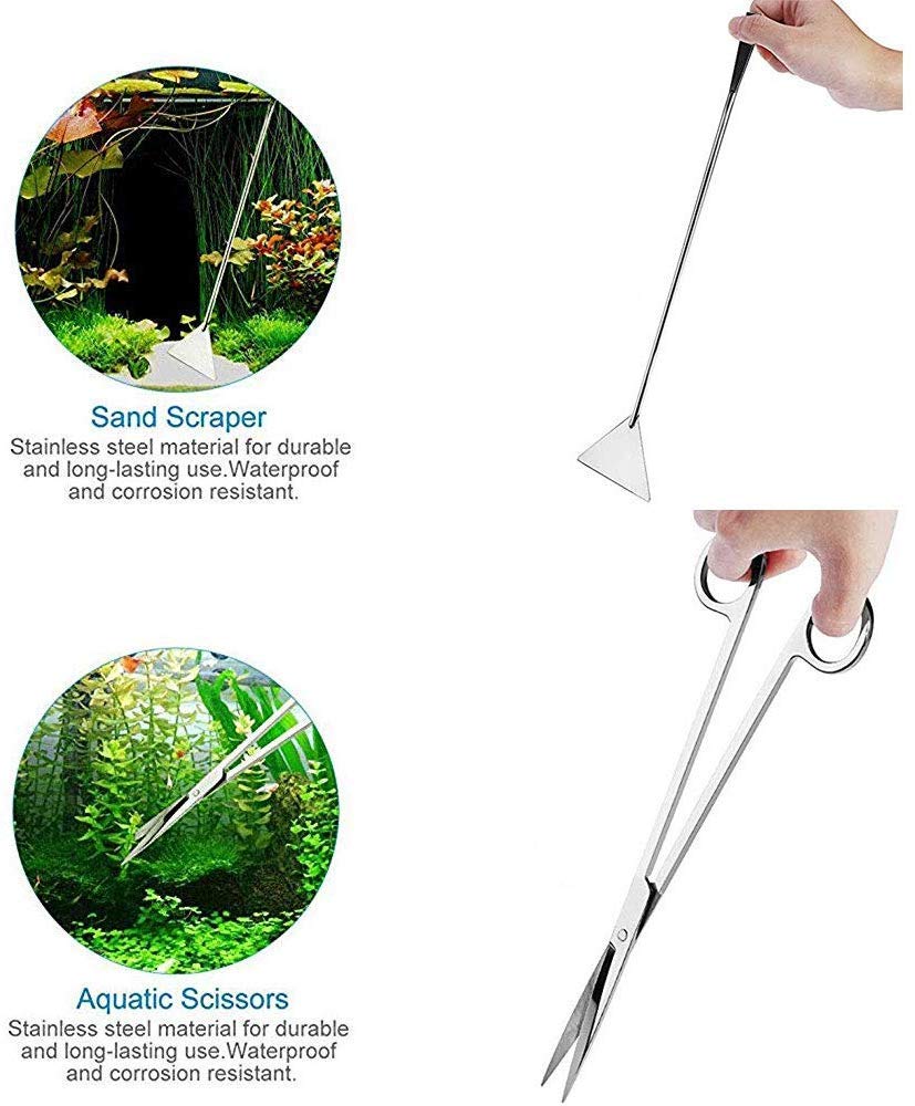 **Signstek 5-in-1 Stainless Steel Aquarium Tool Set – Long Tweezers, Scissors & Spatula for Fish Tank Cleaning, Aquatic Plants, Reptiles & Invertebrates | Perfect for Aquascaping, Terrariums & Pet Care**