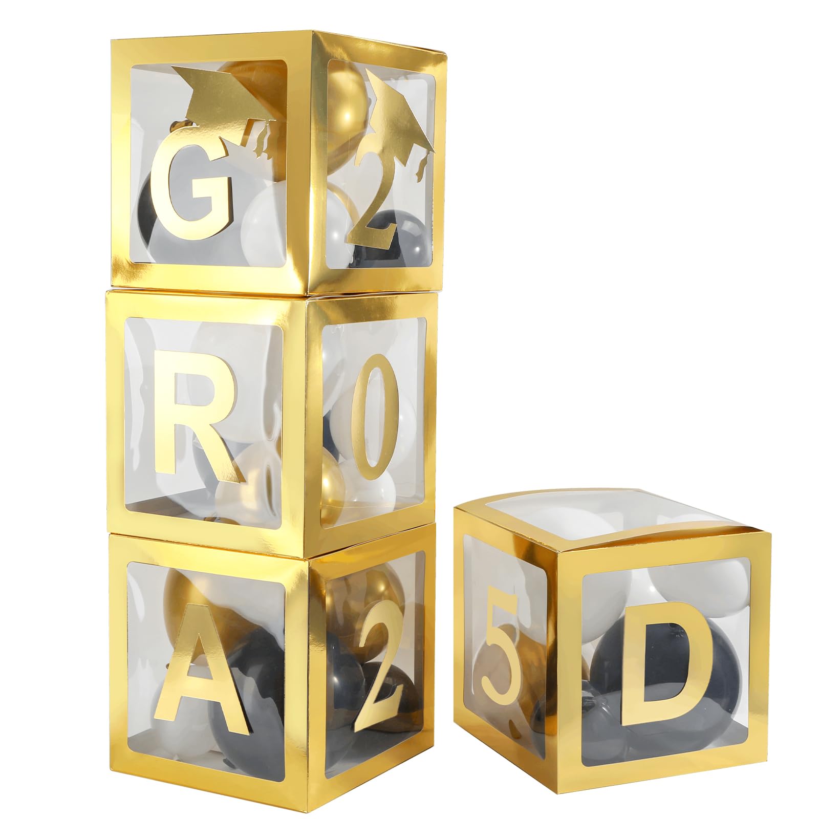 Fonder Mols 2025 Graduation Balloon Boxes - Gold Graduation Party Decorations for High School, College & Kindergarten - Class of 2025 Party Supplies (No Balloons Included) - Perfect for Graduation Ceremonies, Photo Backdrops & Celebration Decor