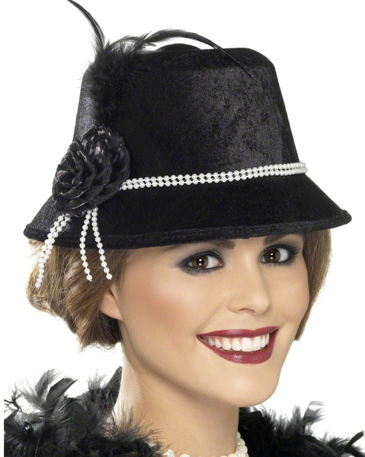 1920s Black Flapper Hat for Women - Vintage Gatsby Headpiece with Feather - Perfect for Roaring 20s Costume, Halloween, and Themed Parties