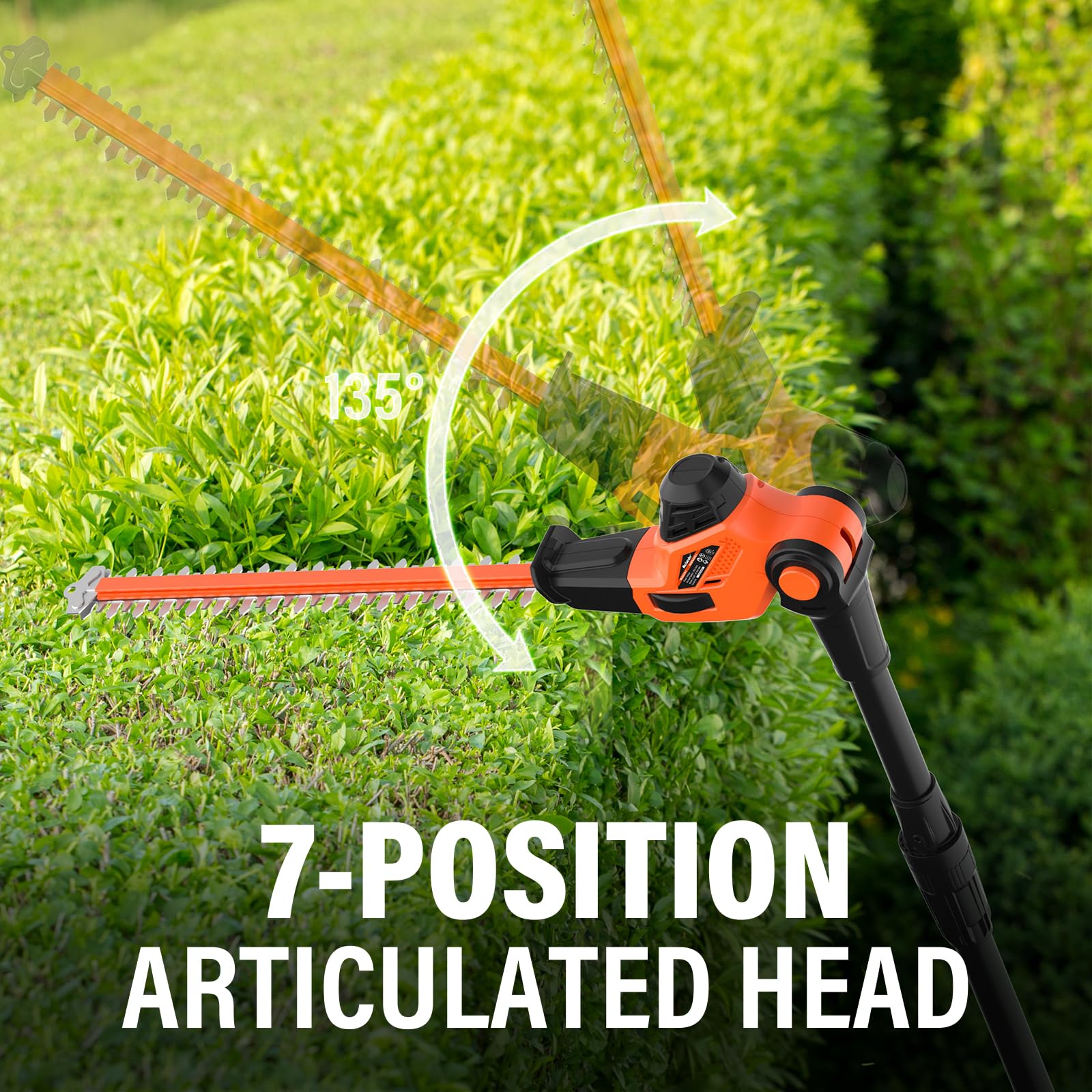 MAXLANDER 18-Inch Cordless Hedge Trimmer with Extension Pole - 16-Feet Max Reach, Multi-Angle Adjustable Head, 2.0Ah Battery & Charger Included - Perfect for Tall Bushes, Garden Landscaping, and Yard Maintenance