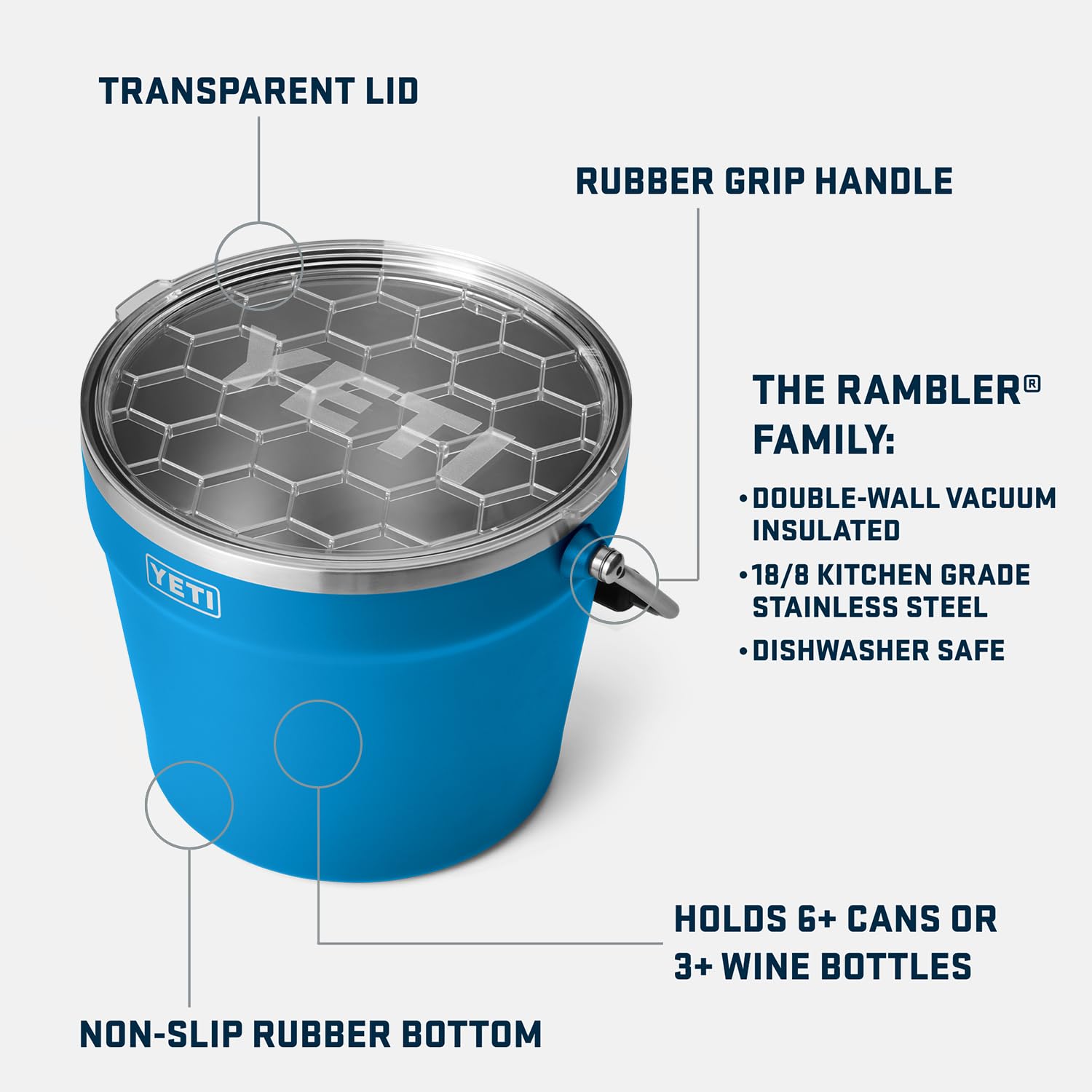 YETI Insulated Beverage & Ice Bucket - Holds 6 Beer Bottles or 3 Wine Bottles - Perfect for Outdoor Parties, Beach Trips & Backyard BBQs