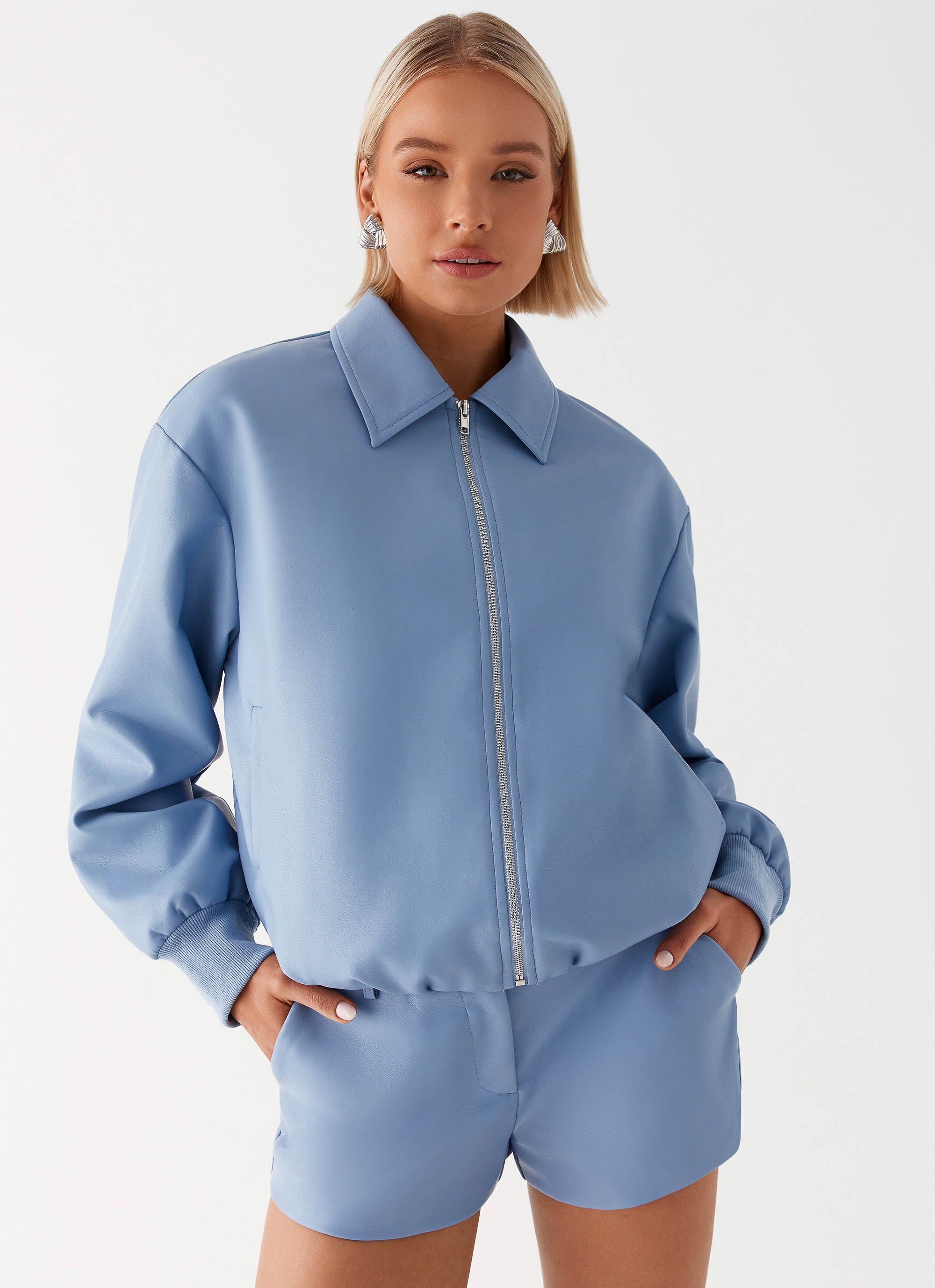 Aspen Oversized Bomber Jacket for Women - Trendy Blue Outerwear for Casual & Streetwear Fashion | Perfect for Fall & Winter Layering
