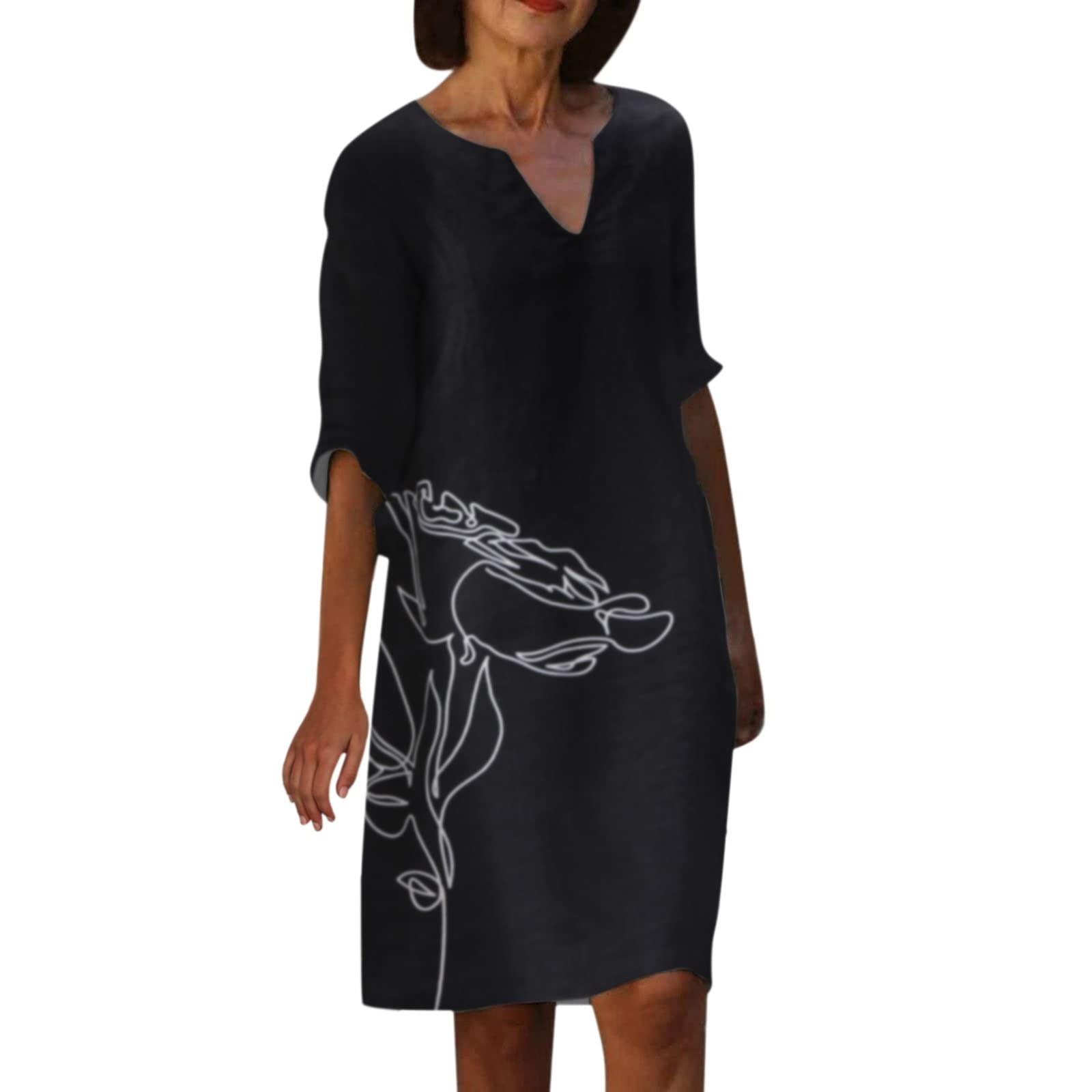 Women's Floral Print V-Neck Midi Sundress - Half Sleeve Spring Summer Dress for Women, Knee Length Casual & Beach Wear, Perfect for Date Night & Vacation
