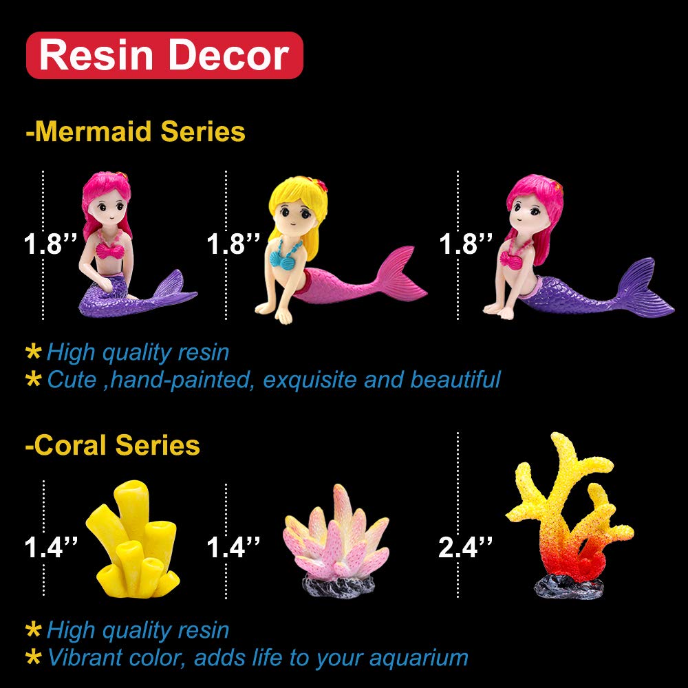 GreenJoy Aquarium Decor Set - Plastic Plants, Fish Cave, Castle, Mermaid Ornaments, Pirate Ship, Pyramid & Shipwreck Hideouts for Fish Tank | Perfect for Tropical, Freshwater & Saltwater Aquariums | Enhances Underwater Scenery & Provides Shelter for Fish