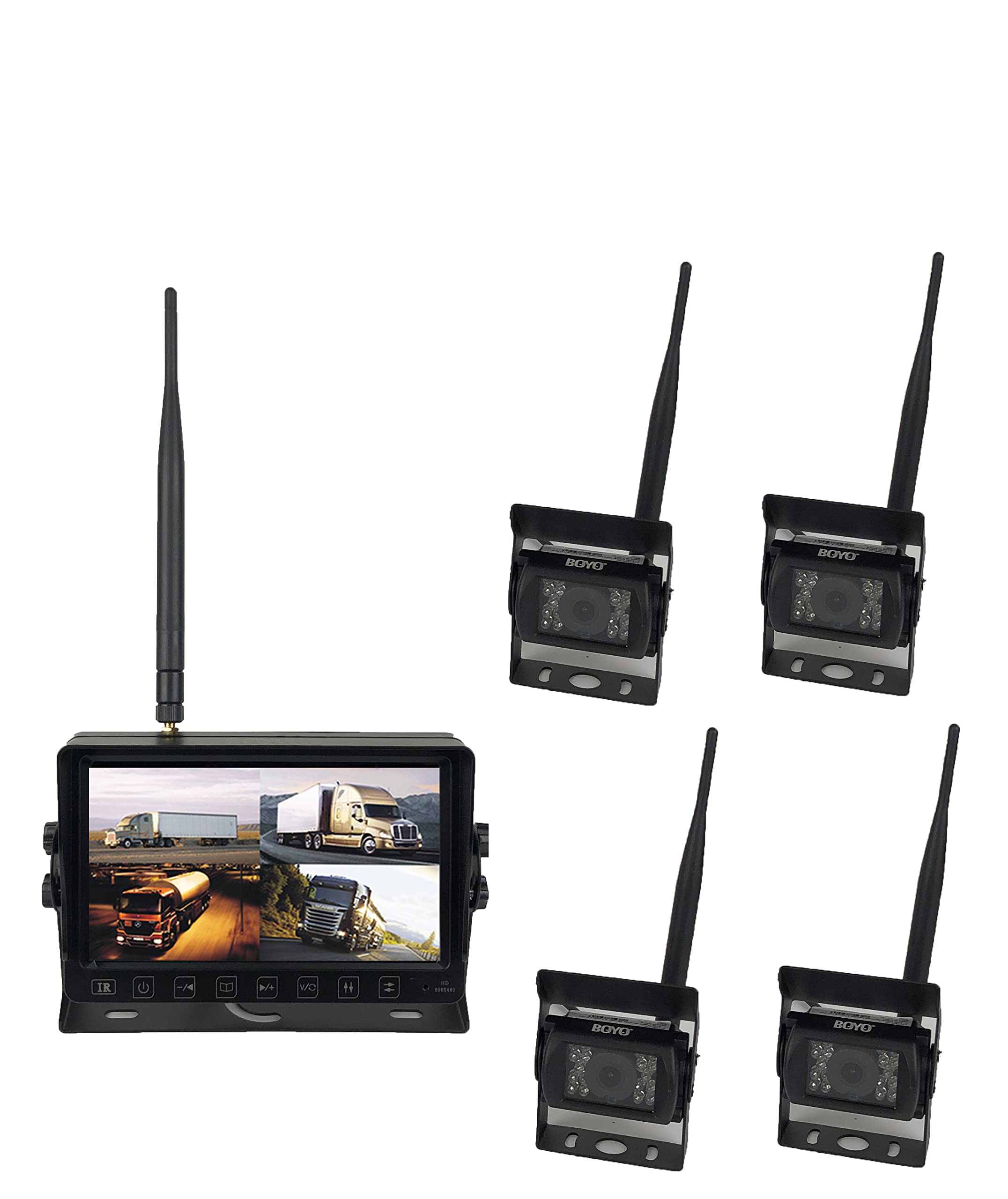BOYO 7-Inch 4-Channel Digital Wireless Backup Camera System - HD Night Vision for Trucks, SUVs, RVs & Trailers - Easy Installation & Waterproof Design