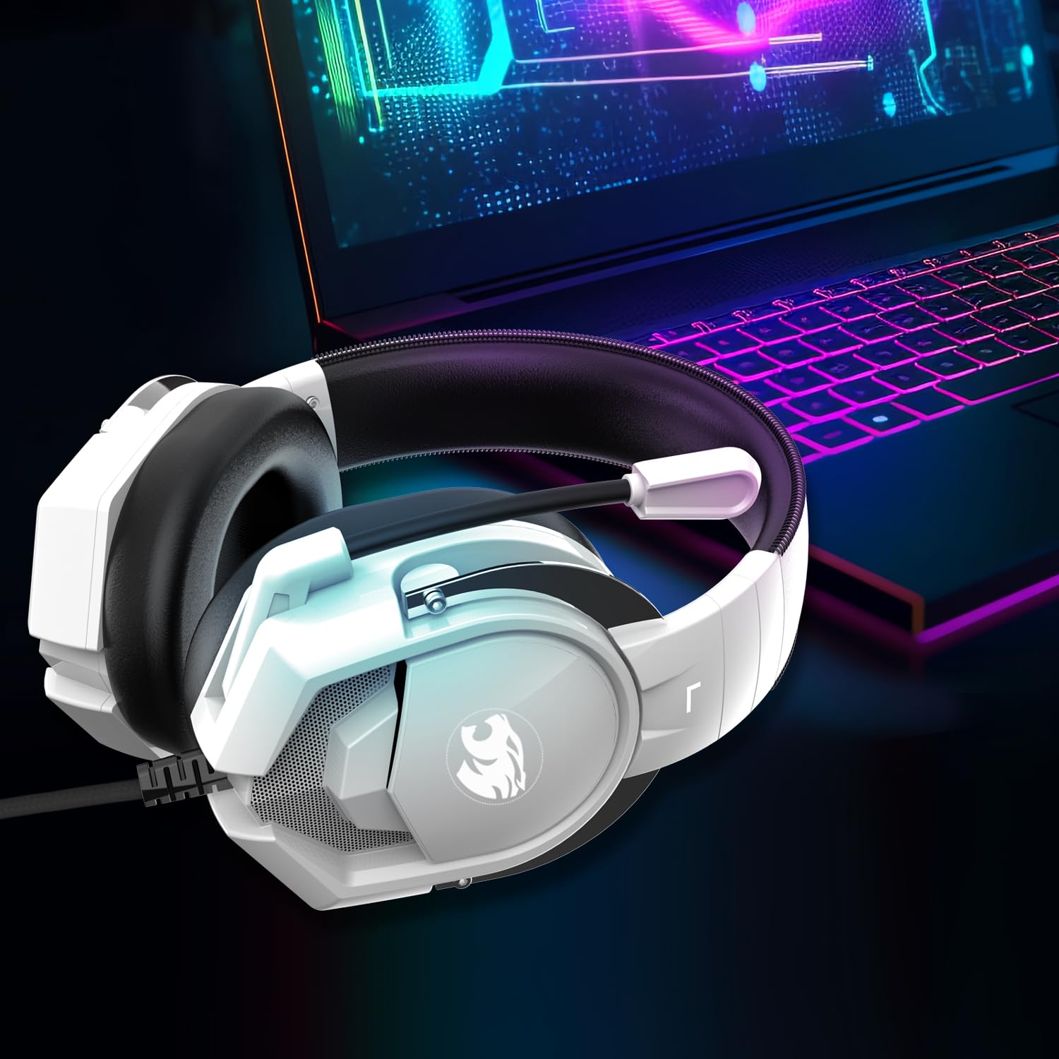 A88 Gaming Headset with Microphone - Stereo Wired Over-Ear Noise Cancelling Headphones for PC, PS5, Xbox Series X/S, PS4, Mac, Laptop & Nintendo Switch - Perfect for Online Gaming, Streaming & Video Calls (White)