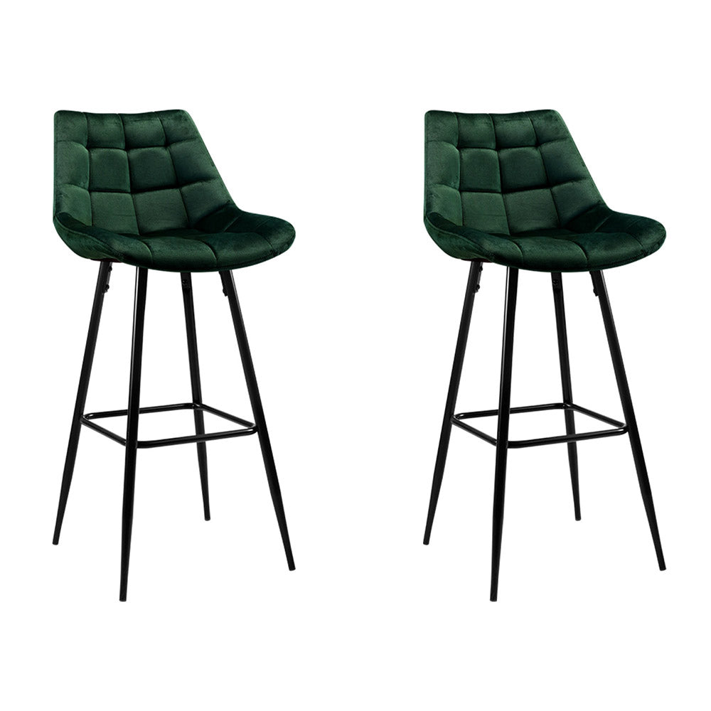 Luxury Green Velvet Bar Stools Set of 2 - Modern Counter Height Swivel Stools for Kitchen Island, Dining Room & Home Bar Decor