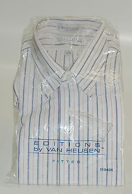 Van Heusen Men's Dress Shirt Slim Fit 17 34/35 White & Blue Stripes Formal Business Shirt for Office, Interviews & Special Occasions