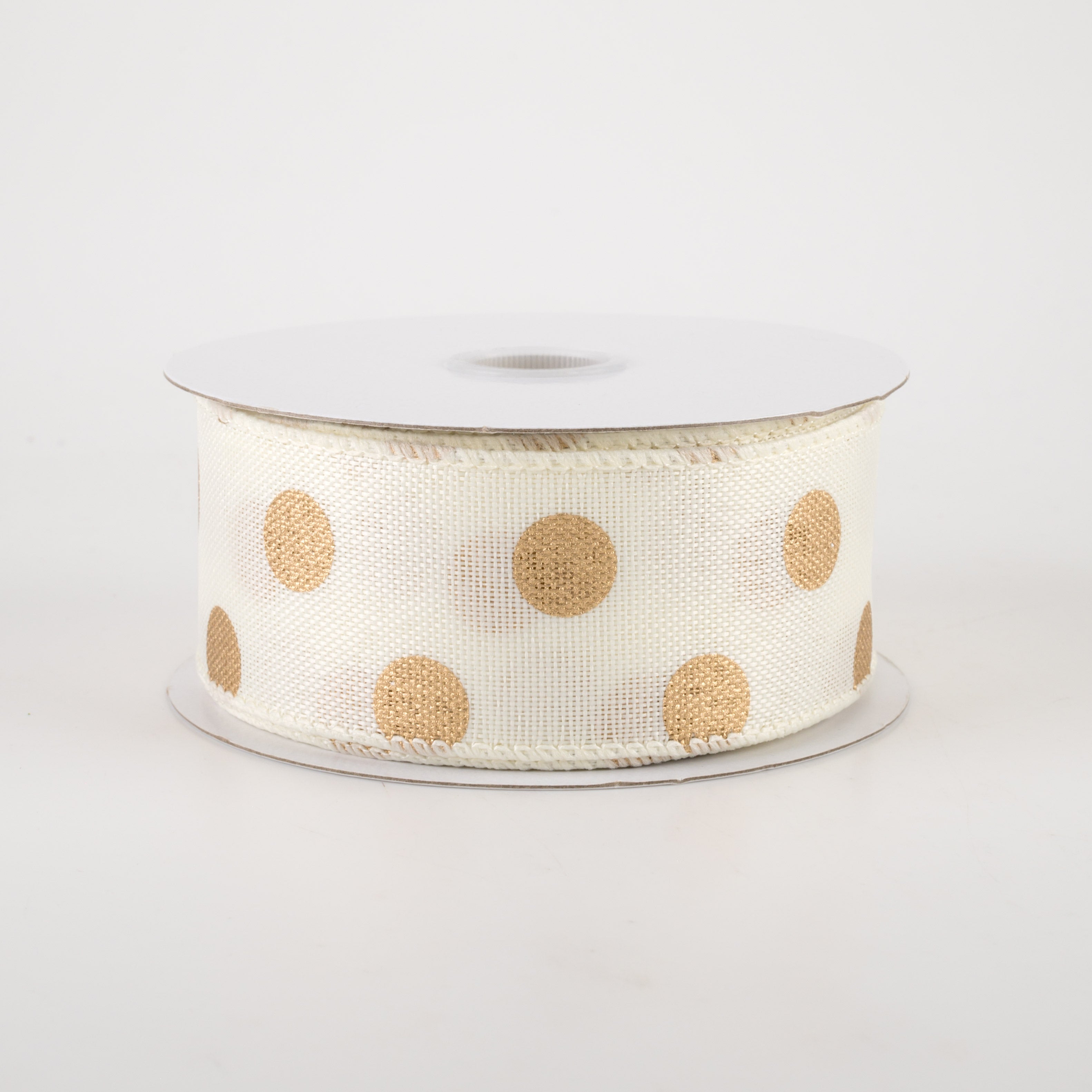 1.5 Inch Linen Polka Dot Ribbon - Old Gold on Ivory (10 Yards) for Gift Wrapping, Wedding Decor, DIY Crafts & Scrapbooking