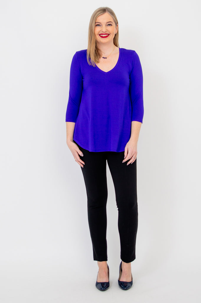 Jackie 3/4 Sleeve Bamboo V-Neck Blouse - Soft Violet Womens Top for Work & Casual Wear | Breathable Bamboo Fabric for Office & Everyday Outfits