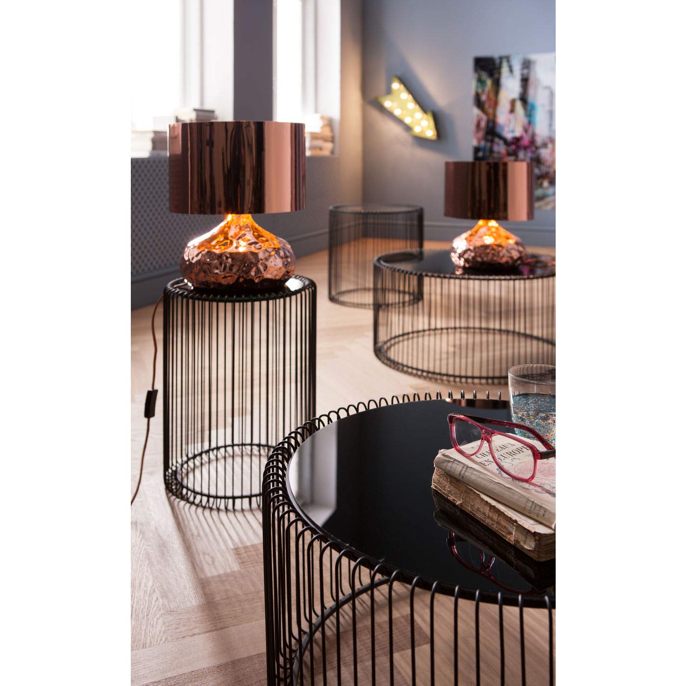 Modern Wire Side Table Set of 2 - Black Round End Tables Ø44cm - Perfect for Living Room, Bedroom, or Office Accent Furniture