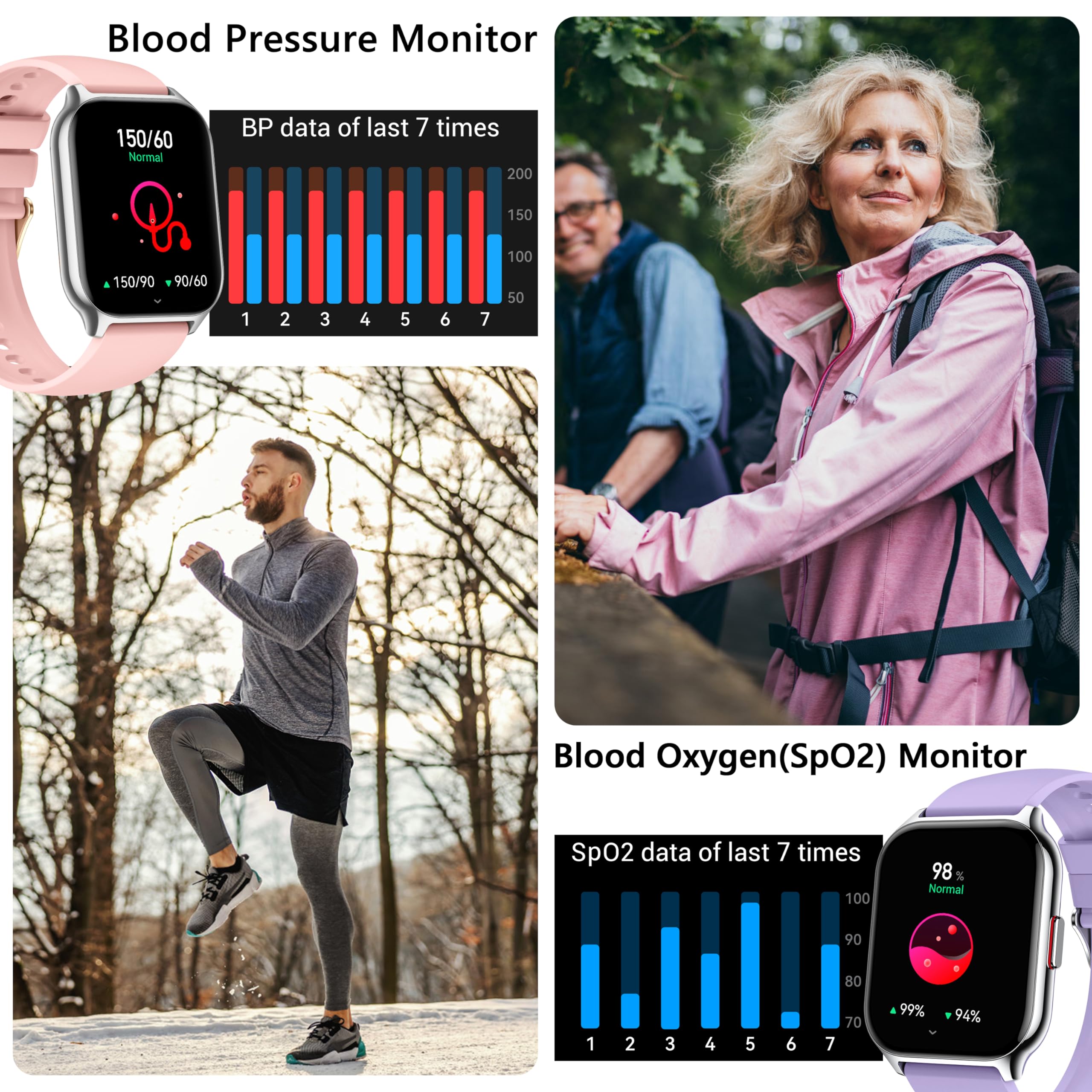 Smart Fitness Watch for Men & Women - Heart Rate, Blood Oxygen Monitor for Android & iOS - Perfect for Workouts & Daily Use