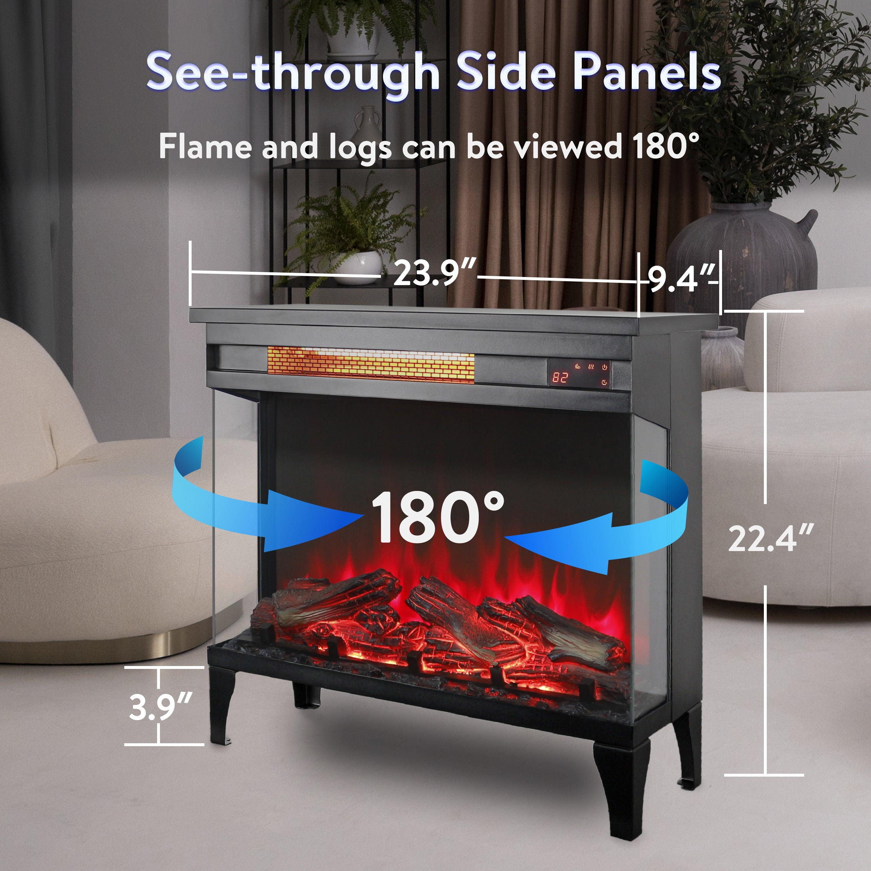 24 Inch 3-Sided Glass Electric Fireplace with Stand - Modern Heating Solution for Living Room, Bedroom & Office
