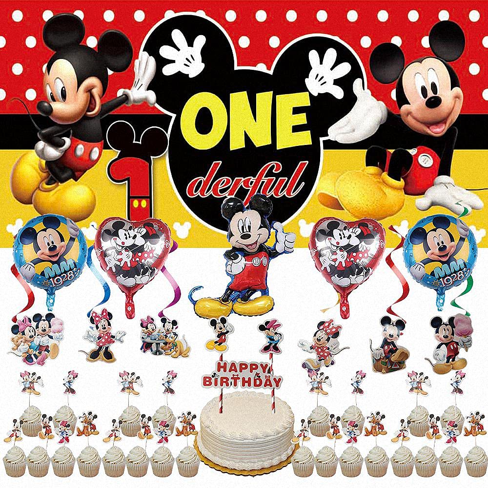 1st Mickey Mouse Birthday Party Decor Set - Balloons, Banner & Backdrop for Boys