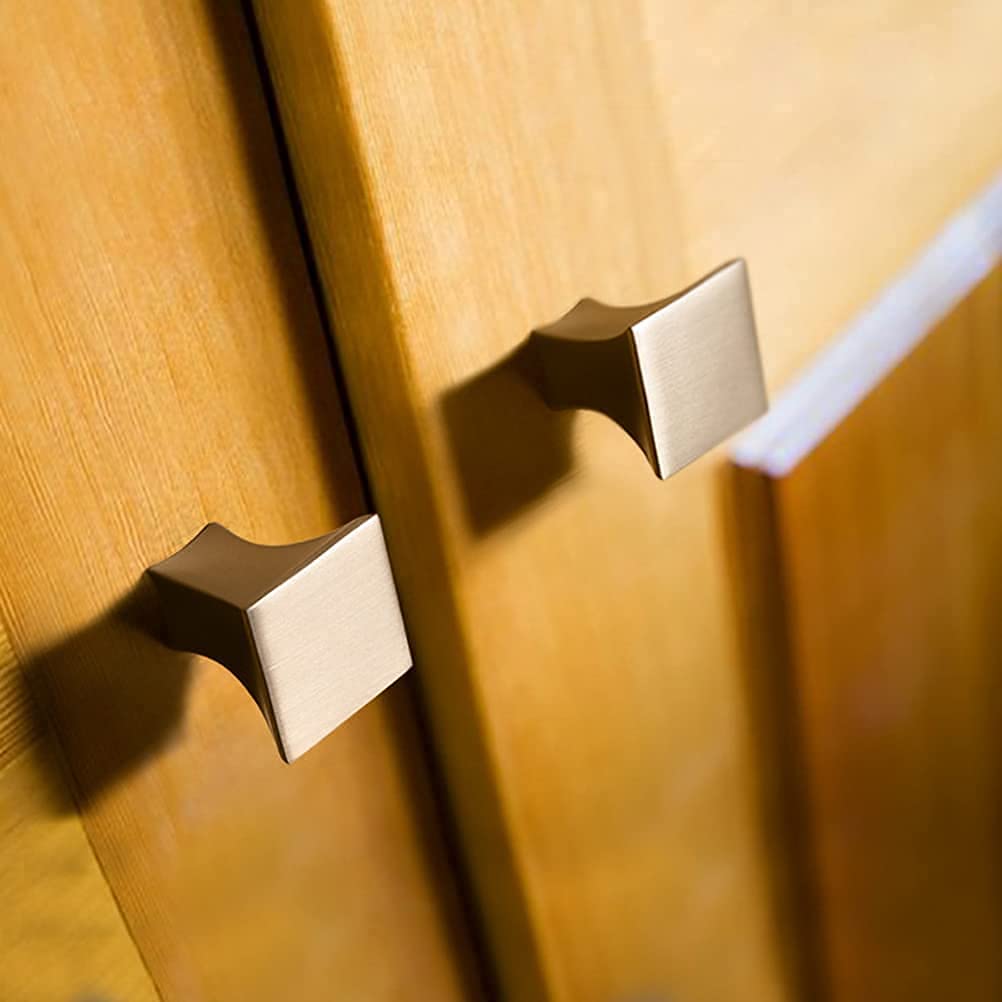 Brushed Satin Nickel Cabinet Knobs - Modern Square Silver Drawer Pulls for Kitchen Cabinets & Cupboards (4 Pack) - Perfect for Home Renovation, DIY Projects & Furniture Upgrades