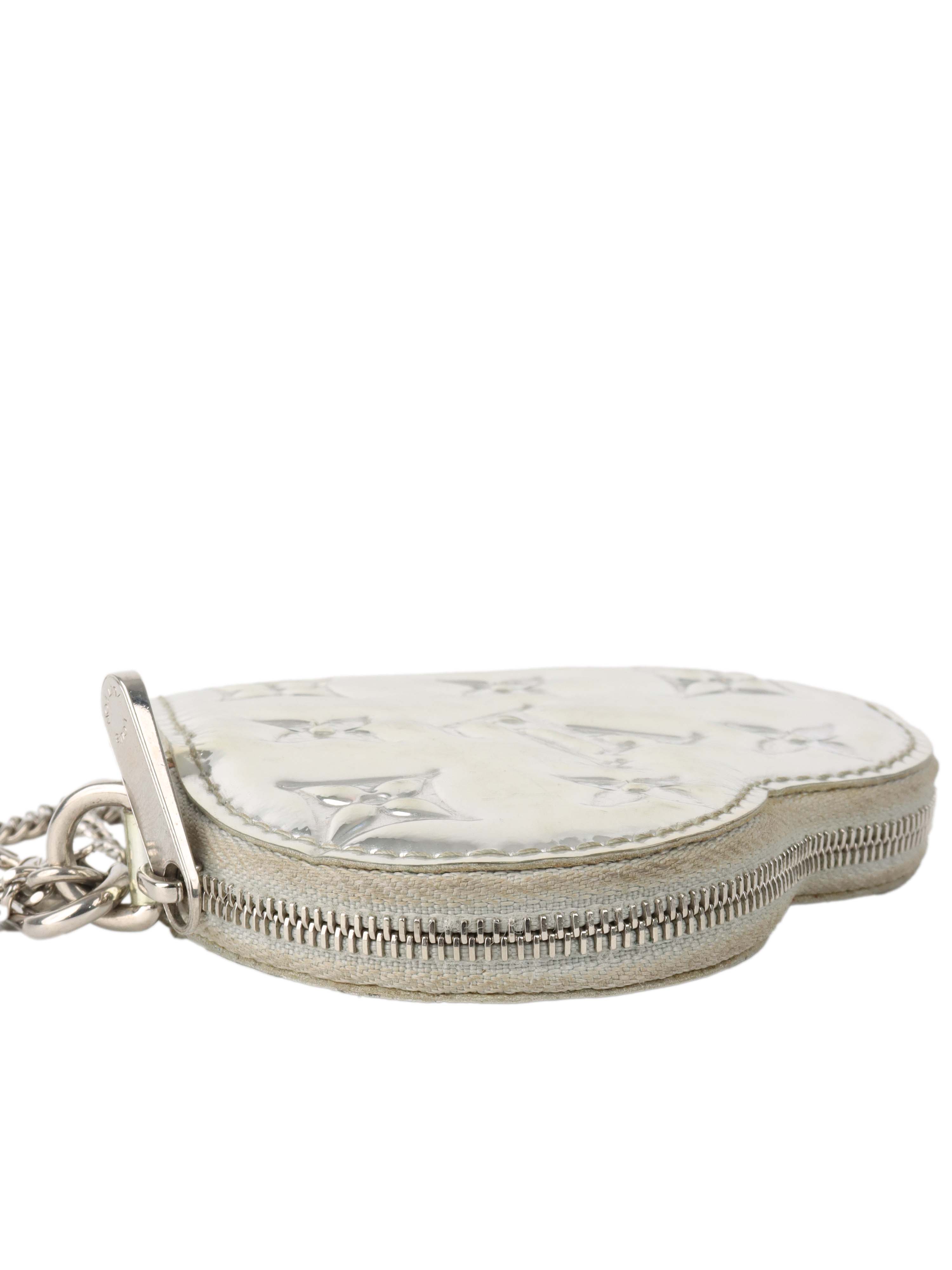 Louis Vuitton Monogram Silver Heart Coin Purse - Luxury Small Wallet for Women, Perfect for Coins, Cards & Cash | Ideal for Parties, Travel & Everyday Use