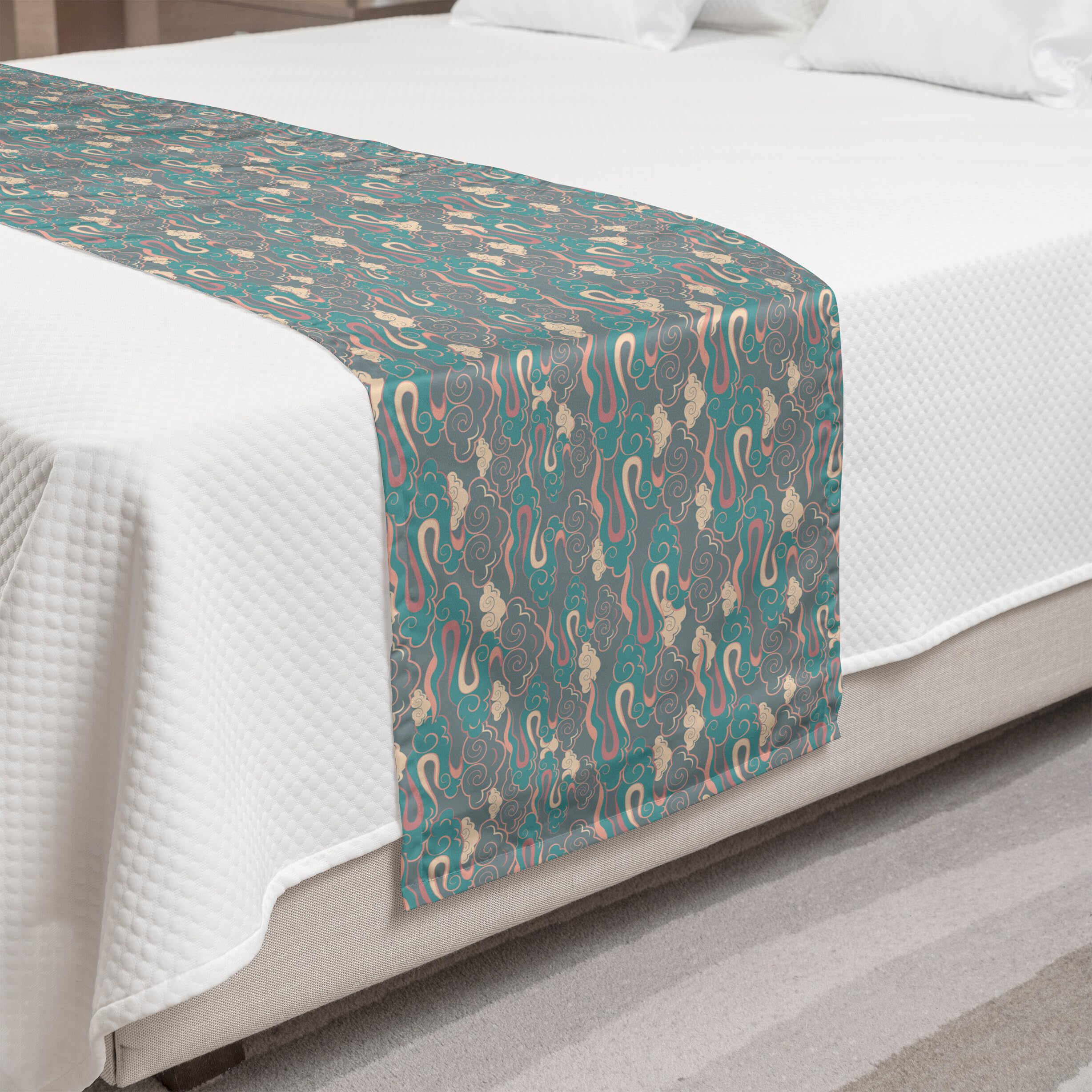 Ambesonne Clouds Bed Runner with Dragon Tails - Fantasy World Dreamy Decorative Accent Bedding Scarf for King Size Beds - Blue Grey Multicolor - Perfect for Hotels, Homes, Guestrooms & Bedroom Decor