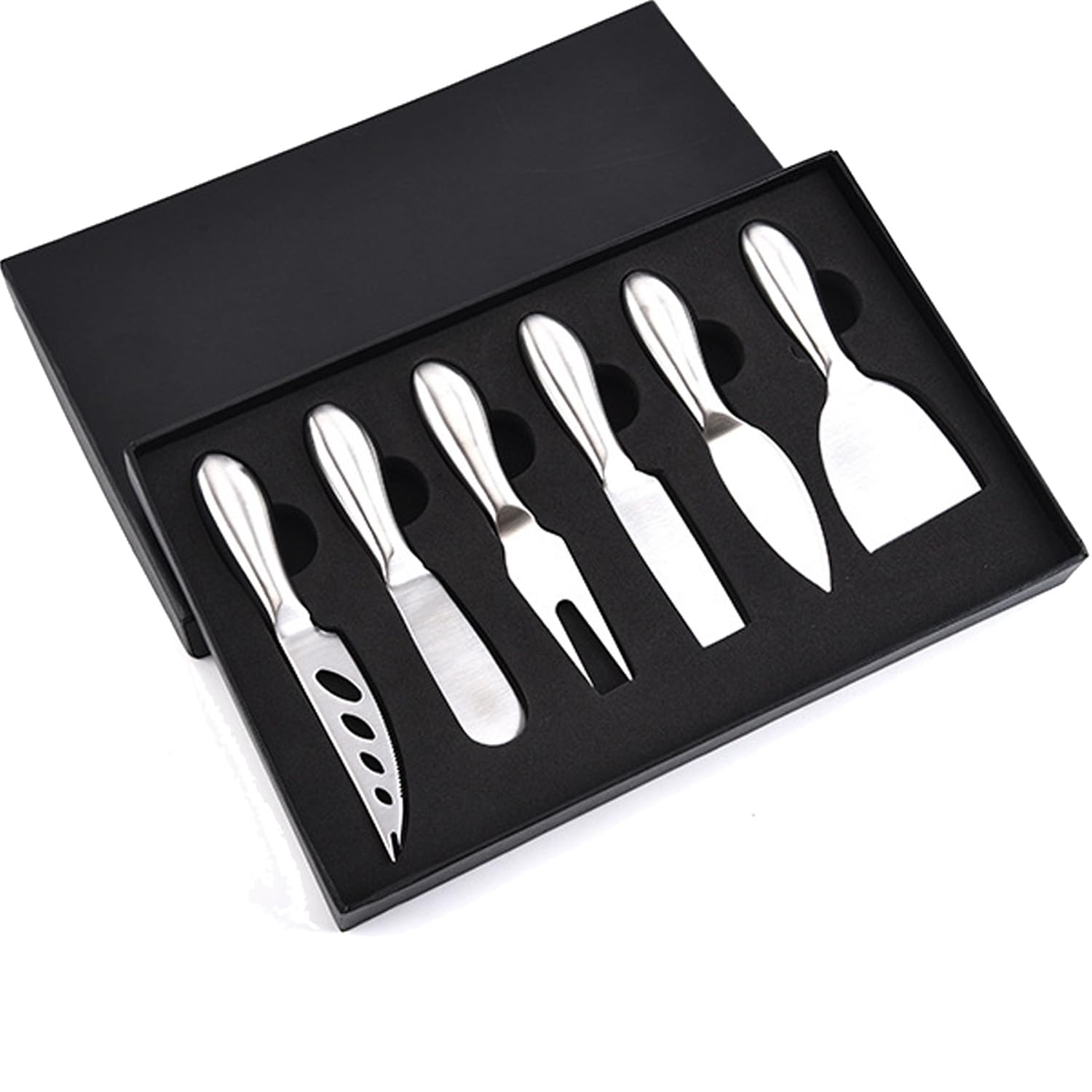 Premium 6-Piece Stainless Steel Cheese Knife Set with Gift Box - Perfect for Cheese & Charcuterie Boards, Dinner Parties, and Gourmet Gift Giving