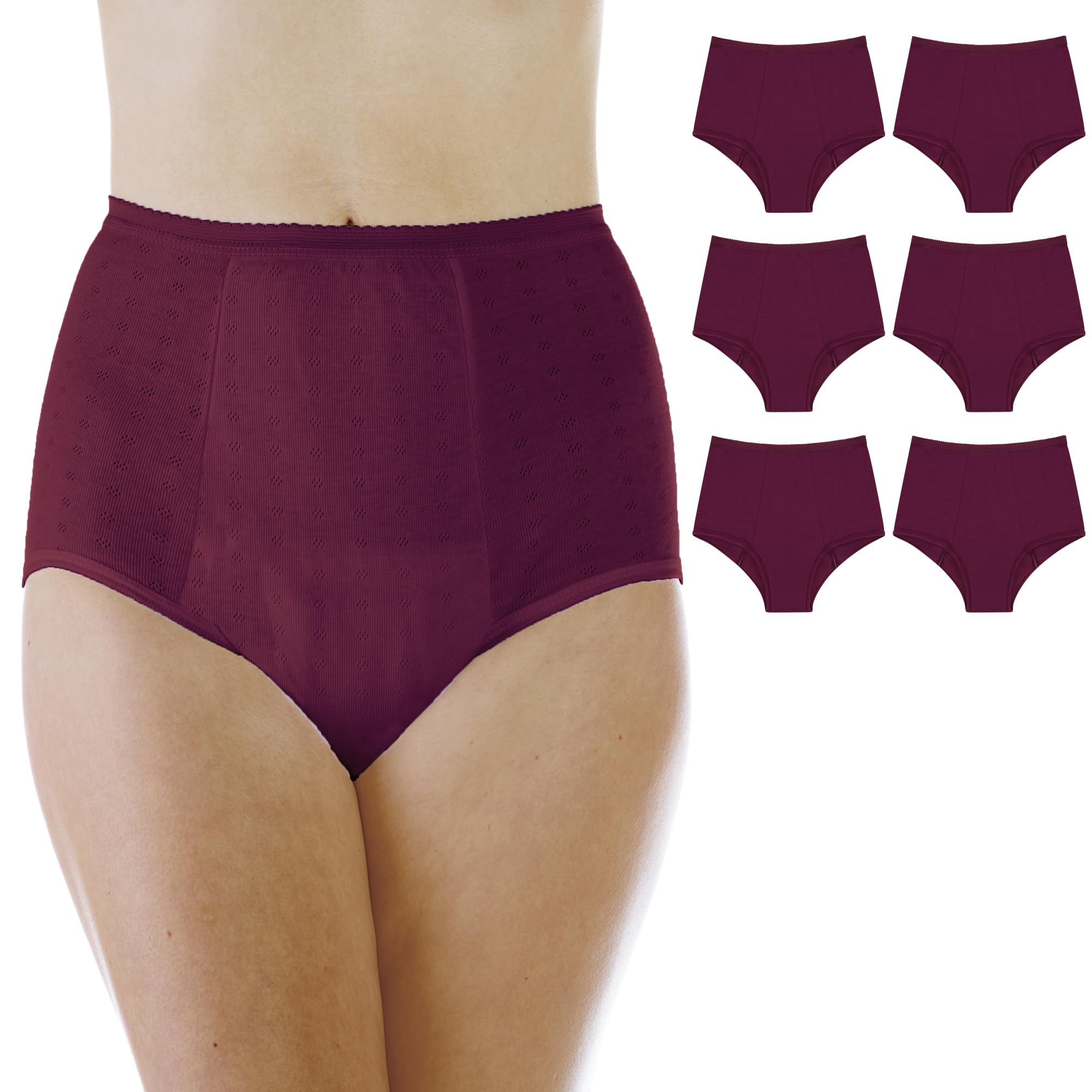 Wearever Women's Incontinence Underwear for Bladder Control - Super Absorbent Reusable & Washable Leak Proof Panties (6-Pack, Plum, Size 1X, Hip 43-44