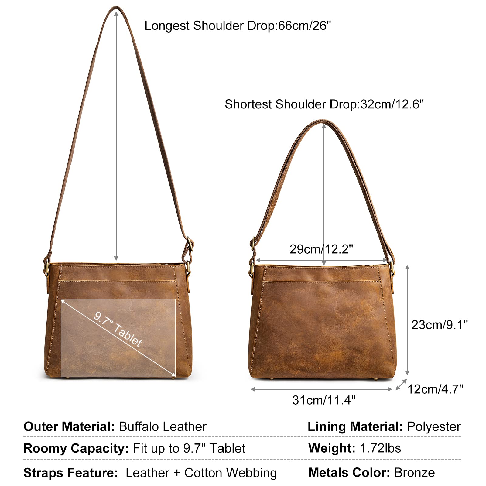 S-ZONE Genuine Leather Tote Bag for Women - Stylish Vertical Shoulder Handbag with Detachable Crossbody Strap | Perfect for Work, Travel & Everyday Use