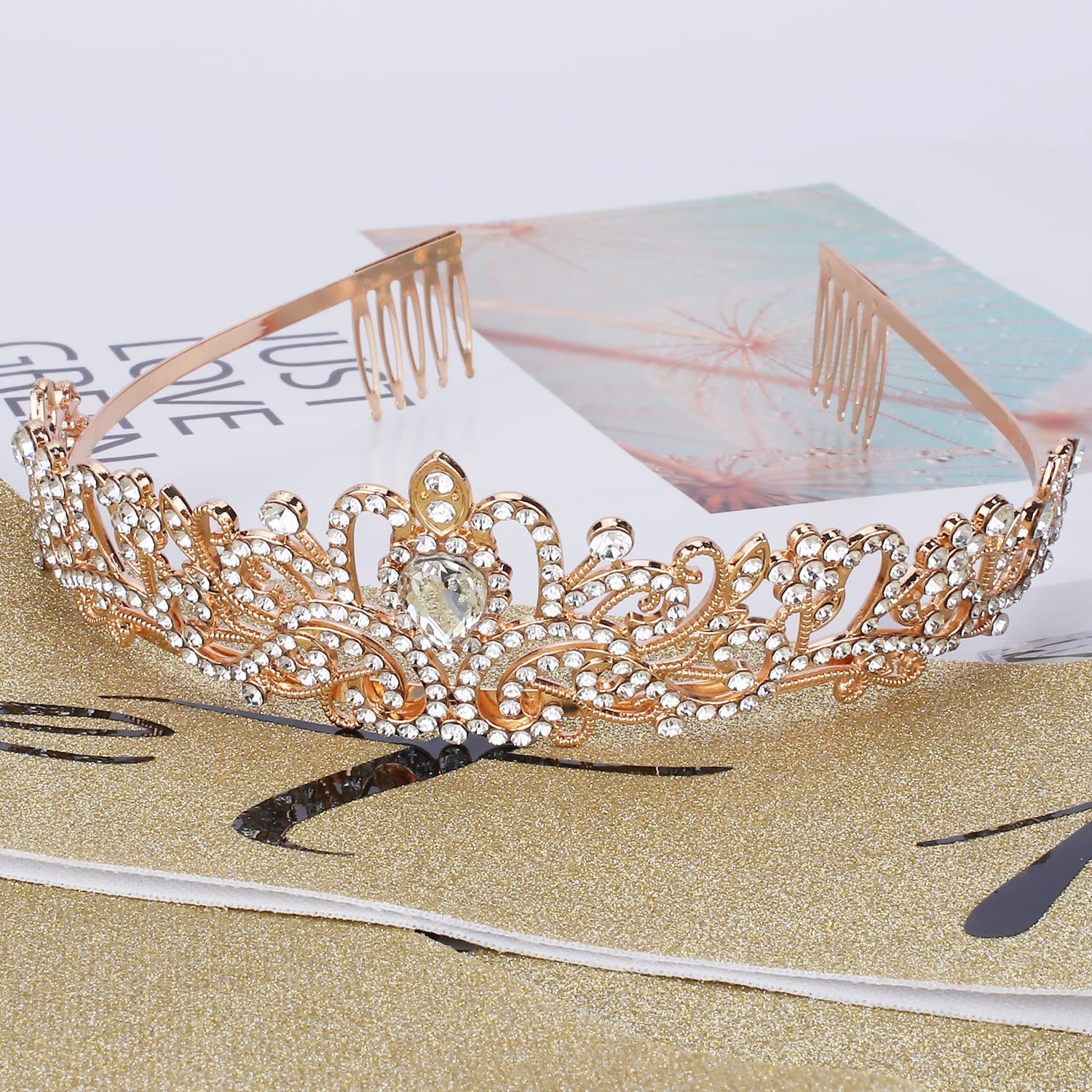 Gold Sweet 16 Birthday Tiara & Sash Set - Elegant 16th Birthday Crown for Women & Girls - Perfect Sweet 16 Party Decorations & Gifts - Great for Birthday Celebrations, Quinceañeras, and Special Milestone Events
