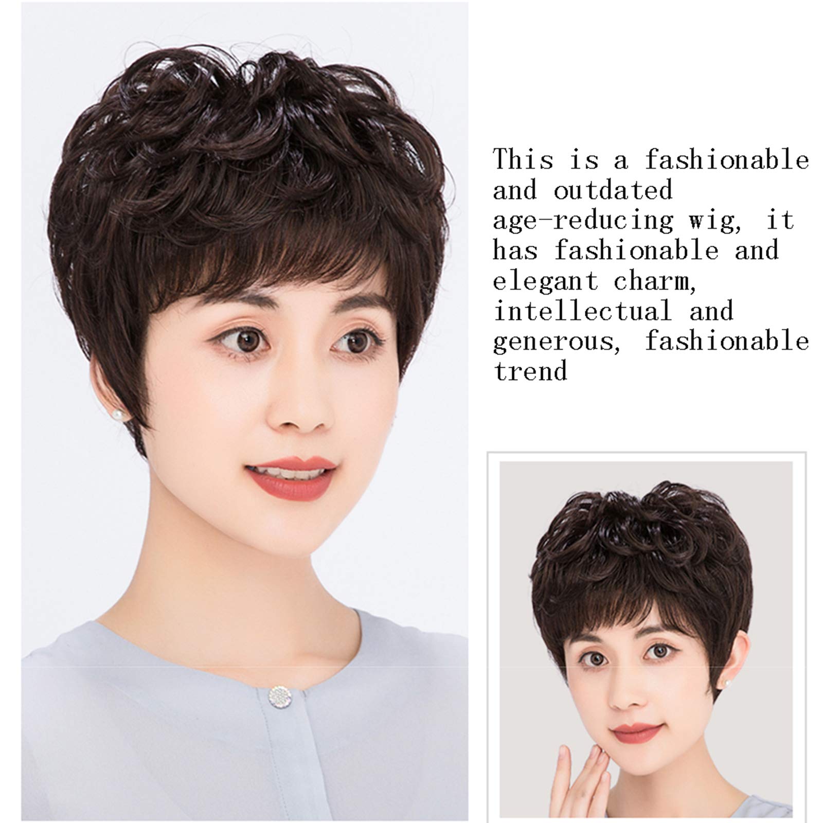 Lightweight Short Synthetic Wig for Women - Natural Daily Mom Wig with Air Bangs | Heat Resistant Soft Full Wig for Cosplay, Parties & Everyday Wear (Black)