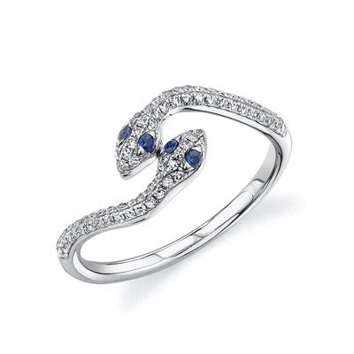 0.24CT Diamond & 0.06CT Blue Sapphire Snake Ring - Elegant Serpent Jewelry for Women, Sterling Silver Fashion Statement Ring for Parties, Date Nights & Special Occasions