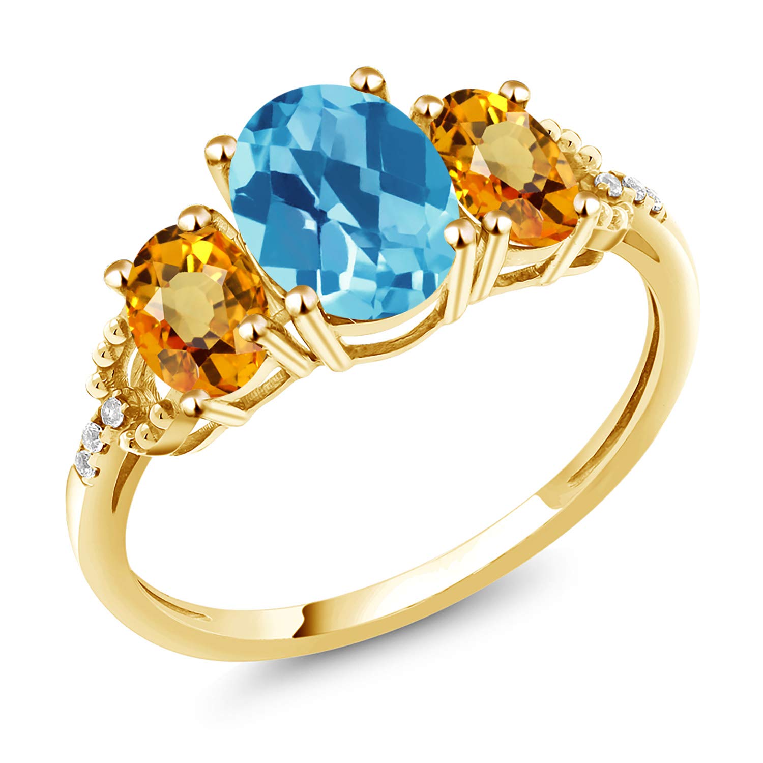 2.57 Ct Oval Swiss Blue Topaz & Yellow Sapphire 10K Yellow Gold Ring for Women | Gem Stone King | Elegant Checkerboard Design for Engagement, Wedding & Anniversary Gifts
