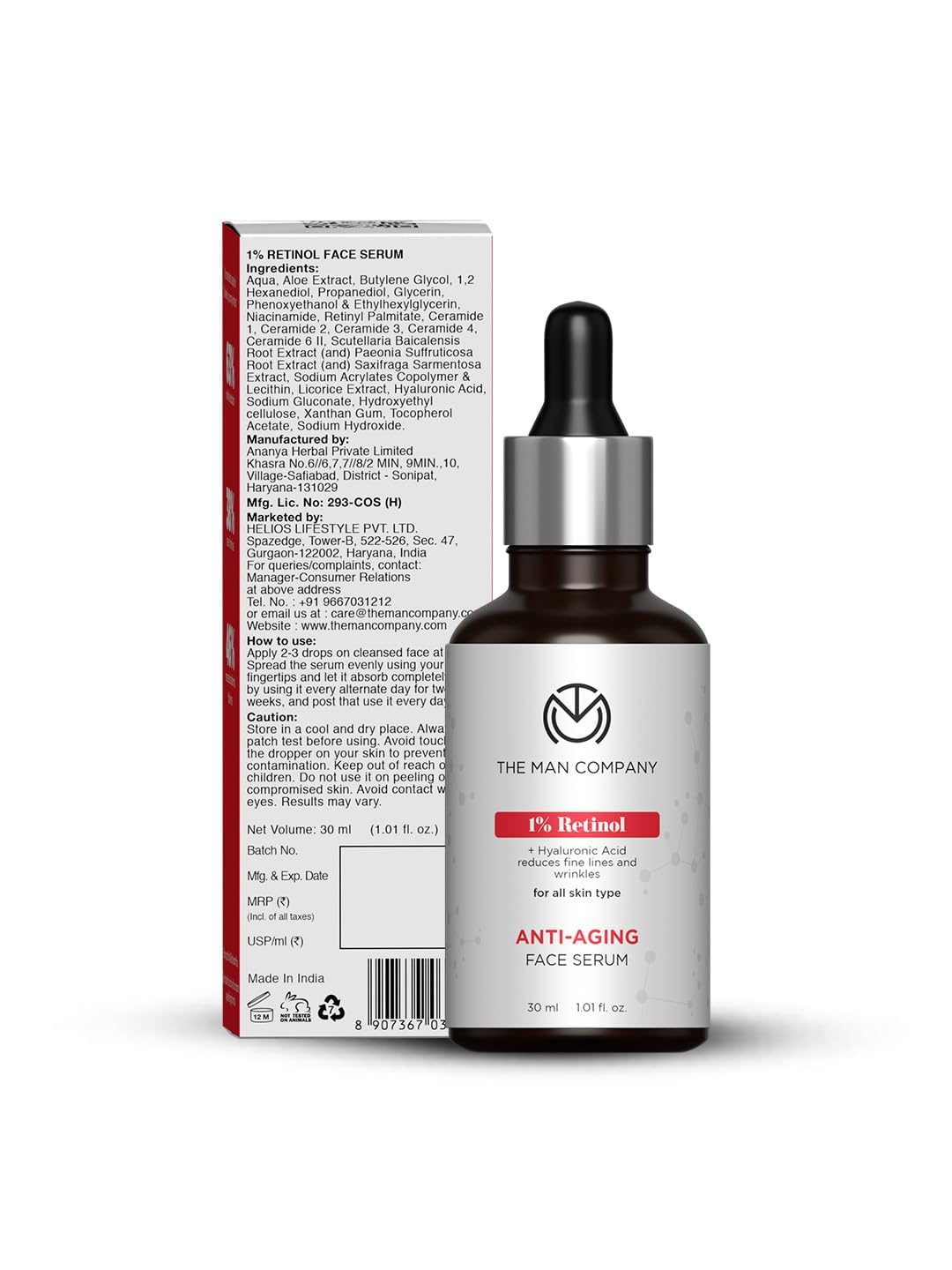 1% Retinol Face Serum for Men – 30ml | Hyaluronic Acid Anti-Aging Night Serum | Reduces Fine Lines & Wrinkles | All Skin Types | Perfect for Night Skincare Routine & Younger Looking Skin