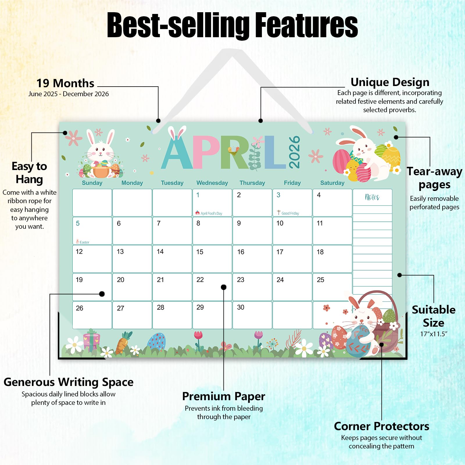 Guasslee 2025-2026 19-Month Academic Desk Calendar | Large 17x11.5 Inch Monthly Planner with Corner Protectors | Home Office Organization with Ample Writing Space | Perfect for Teachers, Students & Professionals (June 2025 - December 2026)