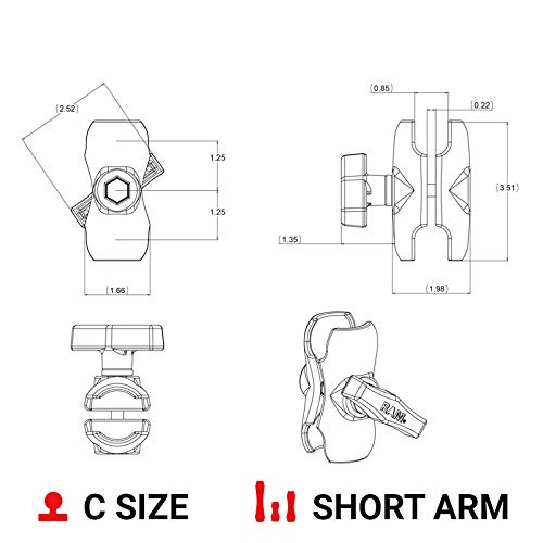 RAM Mounts Double Socket Arm RAM-201U-B Short Arm for RAM C Size 1.5
