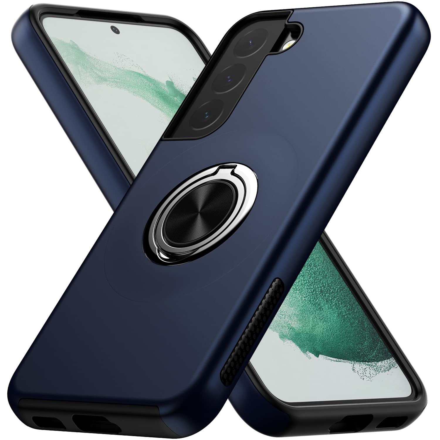 MMHUO Samsung Galaxy S22 5G Case (2022) - Military Grade Drop Protection, Slim Dual Layer Design with Kickstand & Hidden Ring Holder | Shockproof Phone Cover for Everyday Use, Travel & Outdoor Activities | Blue