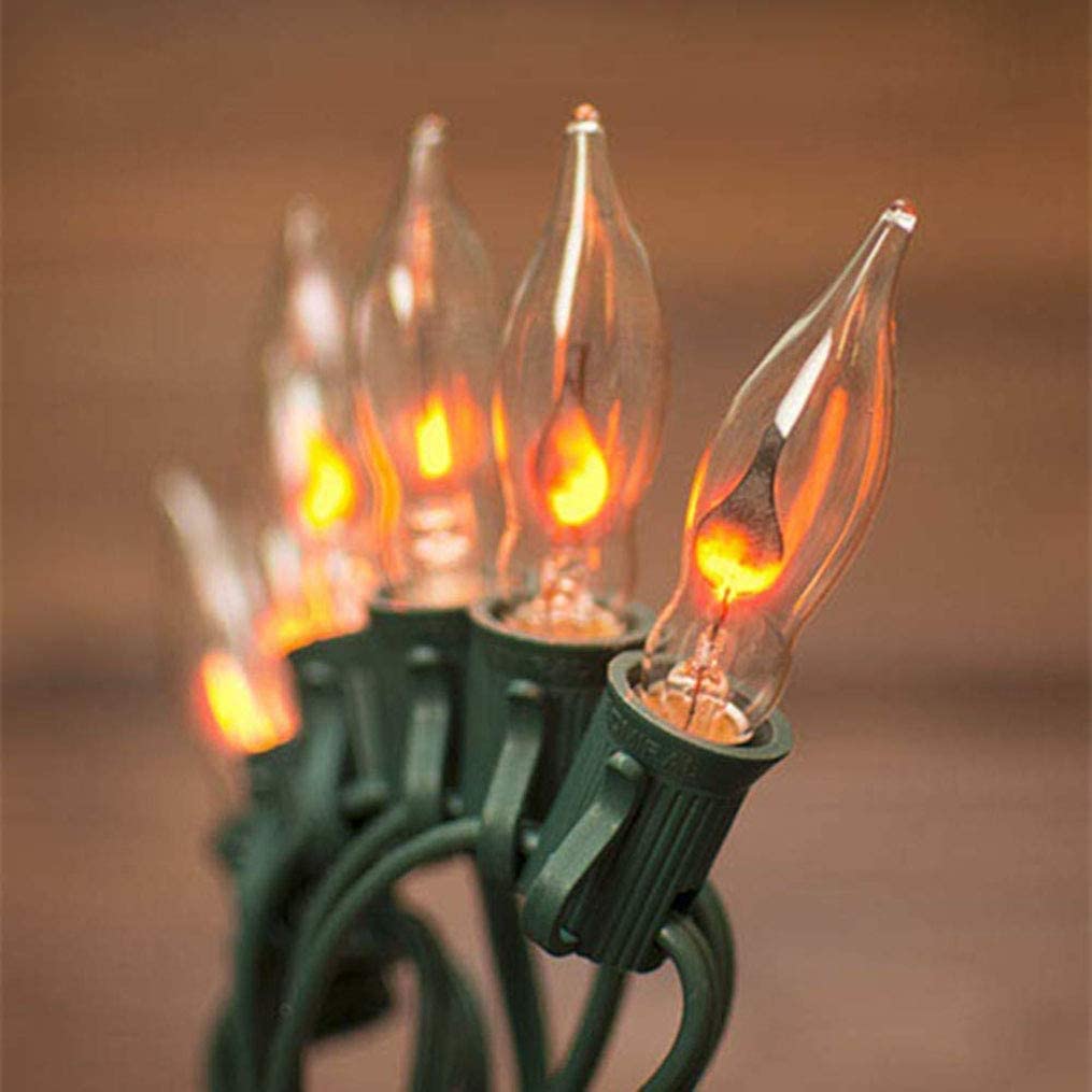 Vintage Flickering Flame Christmas Lights - 10ft Green Wire for Holiday Decor