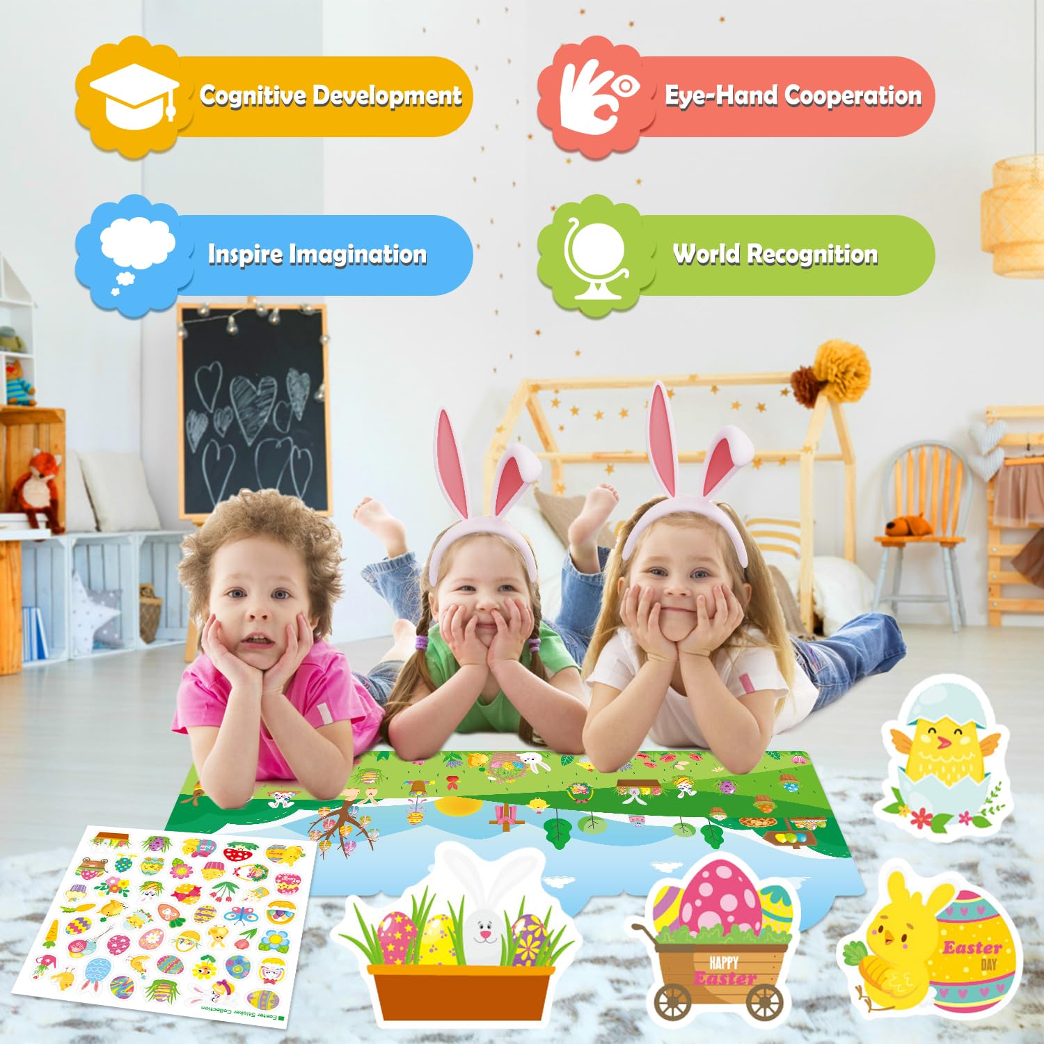 Easter Reusable Sticker Books for Kids Ages 2-6 - Toddler Learning Activities, Preschool Busy Book for Boys & Girls - Travel Toys & Educational Gifts for 1-4 Year Olds (Set A) | Perfect for Airplane Rides, Road Trips & Quiet Playtime at Home