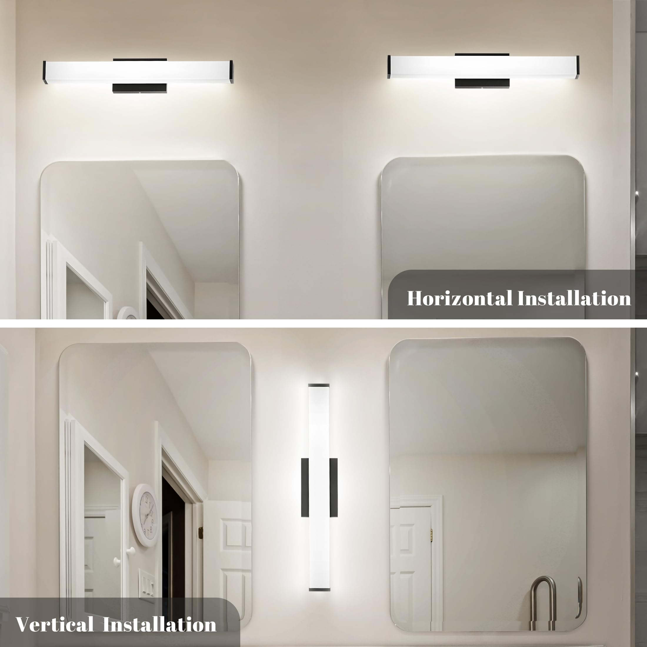 NOVELUX 24-inch LED Vanity Light - 25W 2200LM Dimmable Bathroom Mirror Light Fixture, 4000K Natural White, Energy Efficient & Easy Installation (1 Pack) - Perfect for Bathroom, Dressing Room & Makeup Area Lighting