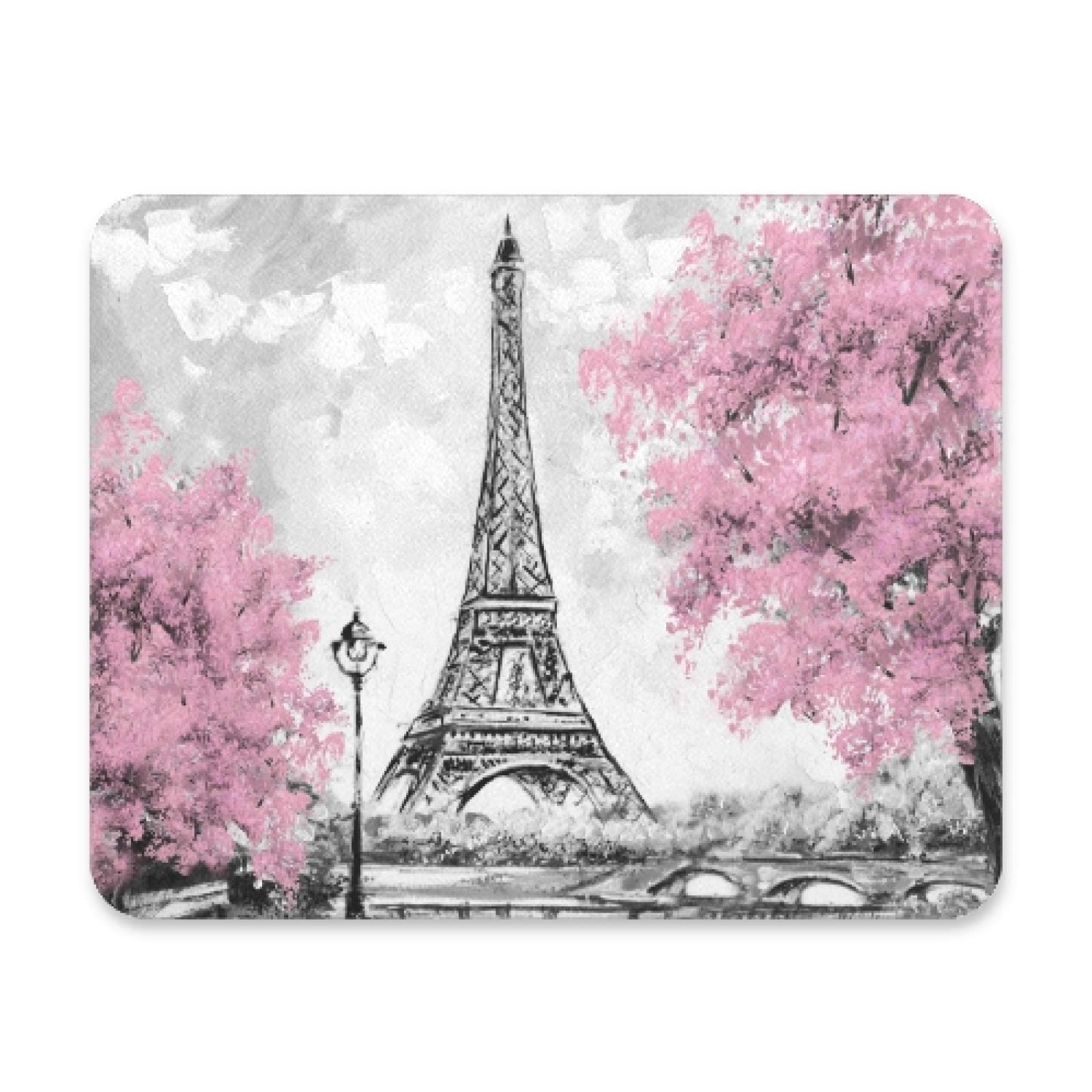 Eiffel Tower Gaming Mouse Pad - Non-Slip Rubber Base, Black White & Pink Design for PC, Laptop, Office - 9.84 x 7.48 Inch Computer Mousepad for Kids, Men & Women - Perfect for Gaming, Work & Home Office Use