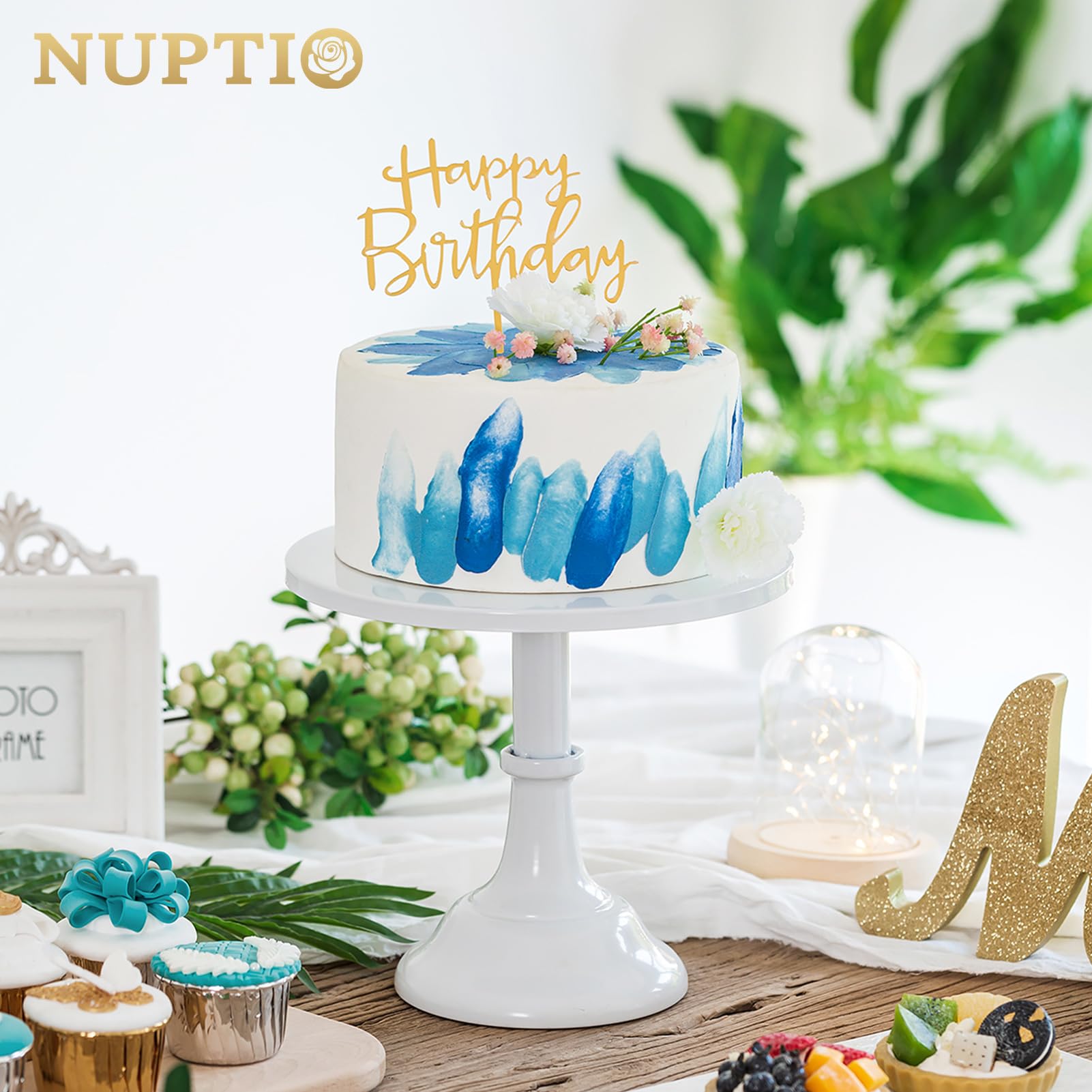 NUPTIO 9.84 Inch White Metal Cake Stand - Tiered Dessert Display for Weddings, Birthdays & Bridal Showers | Elegant Cupcake Holder & Food Riser for Party Treats, Afternoon Tea & Special Events (25cm Pedestal Plates)