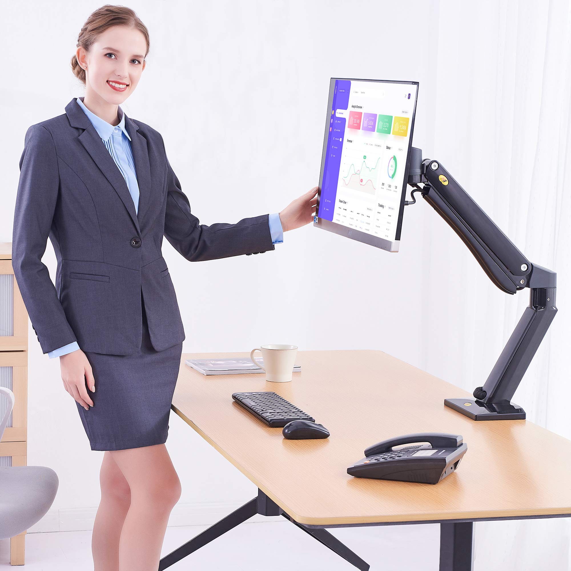 North Bayou Heavy Duty Monitor Arm Desk Mount - Full Motion Adjustable Stand for 24-42 Inch Screens (4.4-33 lbs Weight Capacity) - Ergonomic Gaming & Office Monitor Stand (Model NB45-B) - Perfect for Workstations, Home Offices & Gaming Setups