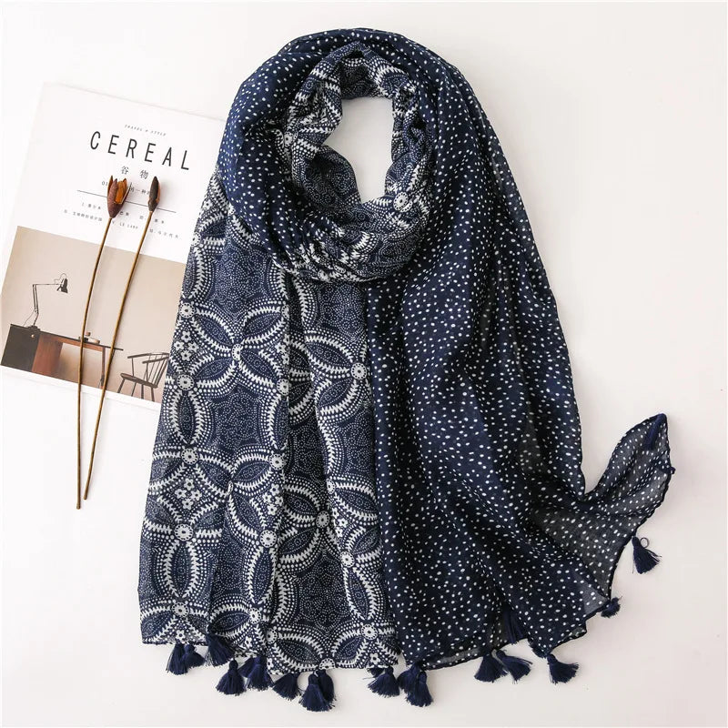 2023 Fashion Paisley Abstract Floral Tassel Viscose Shawl Scarf - Women's Lightweight Pashmina Wrap Stole & Muslim Hijab (180x90cm) - Perfect for Daily Wear, Office, Parties & Prayer