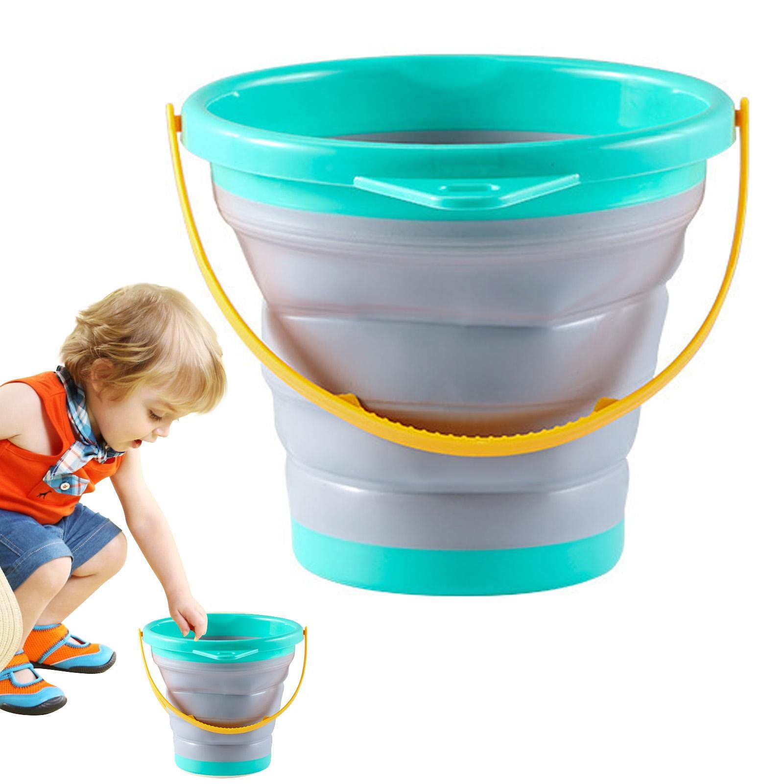 Foldable Beach Bucket Toy - Portable Sand & Water Bucket with Handle for Kids - Perfect for Beach, Sandbox, Fishing & Camping - Compact 22.5 x 17 x 12 cm - Great Summer Outdoor Activity Essential (Shovel Not Included)