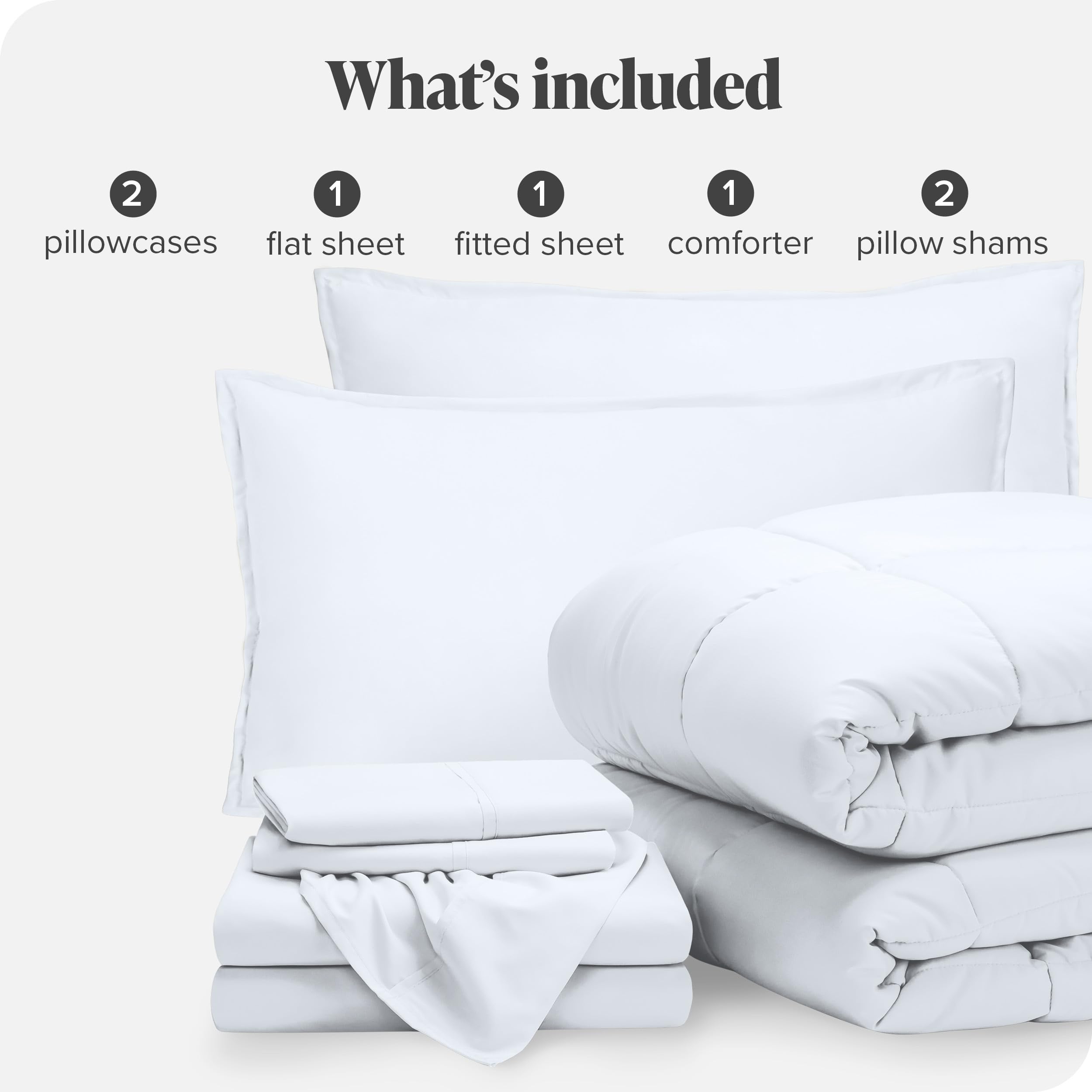 Bare Home 7-Piece Bed-in-A-Bag Comforter Set with Sheets - Full Size, White - Ultra Soft 1800 Premium Goose Down Alternative Bedding - Perfect for Guest Rooms, Master Bedrooms & Cozy Home Decor
